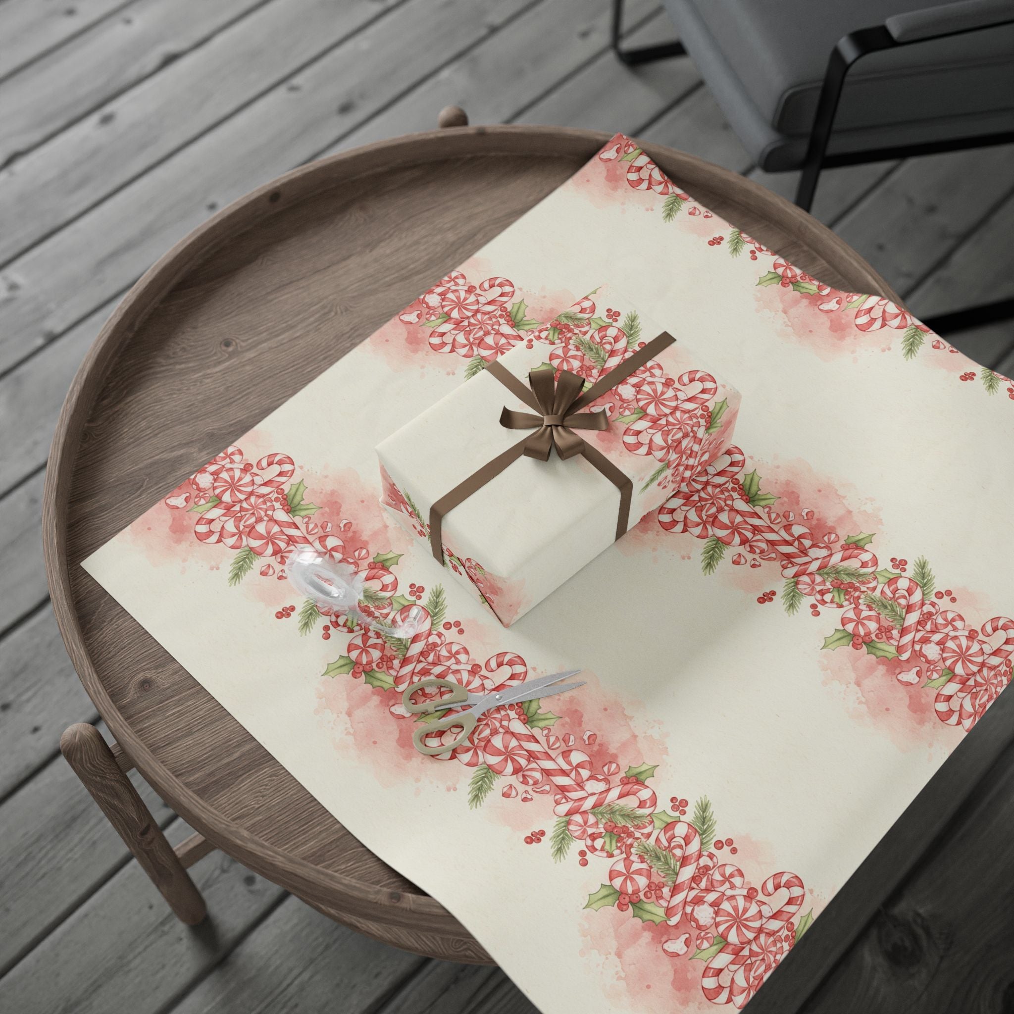 Candy Cane Wreath Wrapping Paper | Holiday Gift Wrap