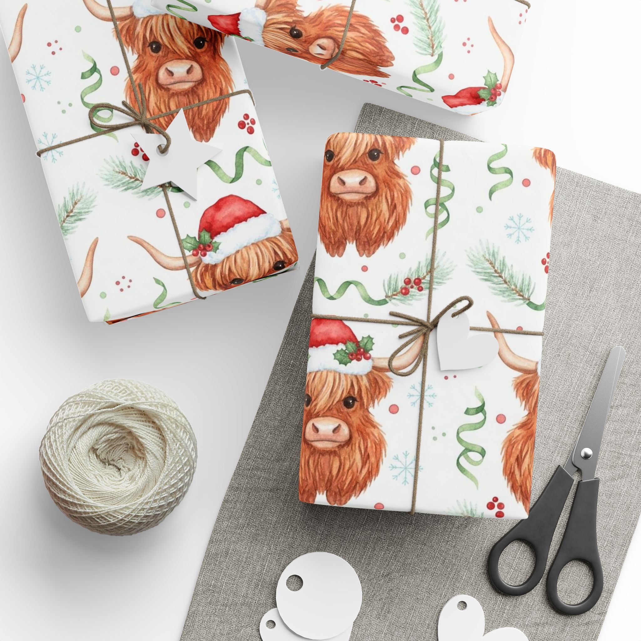 Cute Highland Cow Christmas Wrapping Paper | Farmhouse Holiday Gift Wrap | Country Xmas Decor | Rustic Cow Print | Festive Winter Wrap