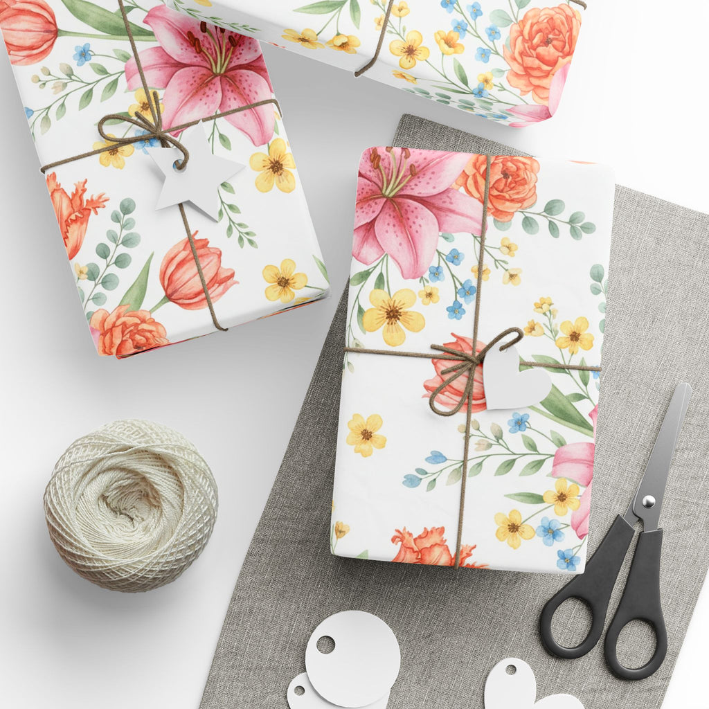 Pink Watercolor Floral Wrapping Paper | Bouquet Pattern, Gift Wrap Sheets