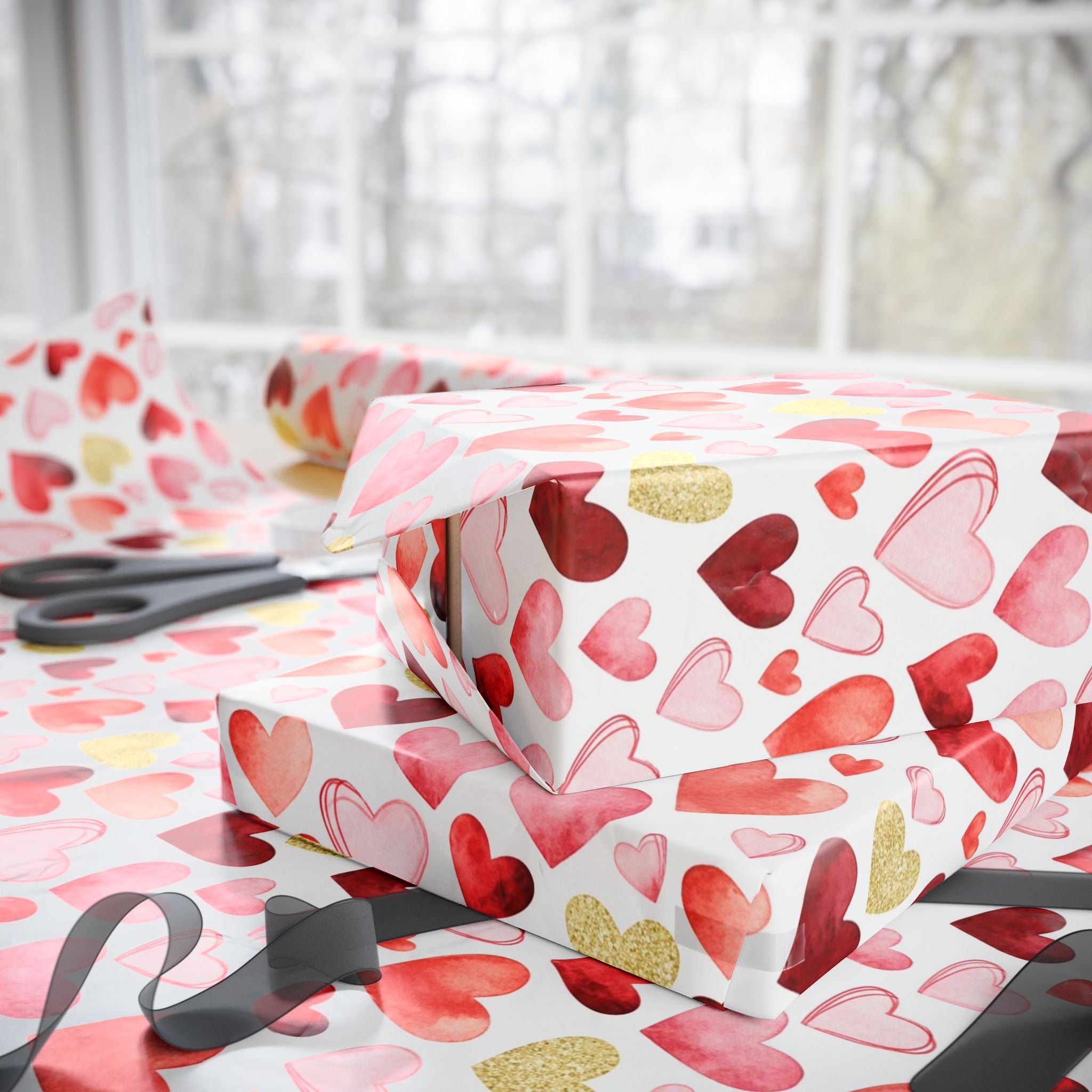 Watercolor Heart Pattern Wrapping Paper | Valentine Gift Wrap