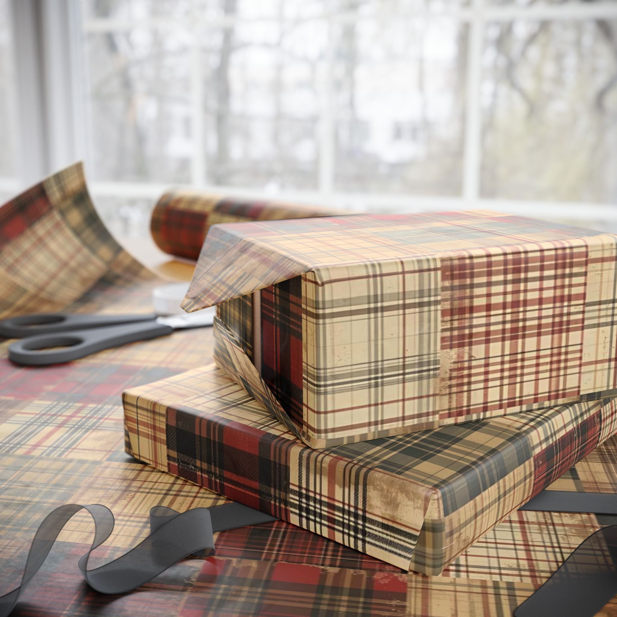 Wrapping Paper, Christmas Gift Wrap, Vintage Quilt Style, Patchwork Plaid, Cozy Holiday Wrap, Winter Gift Wrap