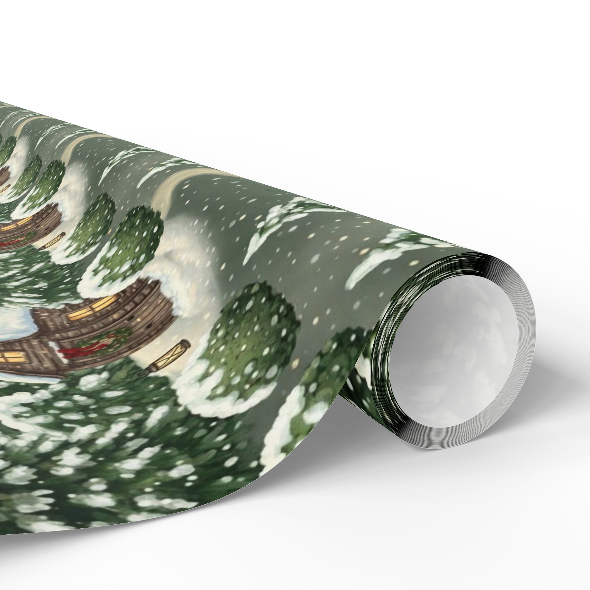 Wrapping Papers: Winter Wonderland Snowy Christmas Trees & Cozy Cabin Gift Wrap, Holiday Forest Theme, Festive Present Packing, Seasonal