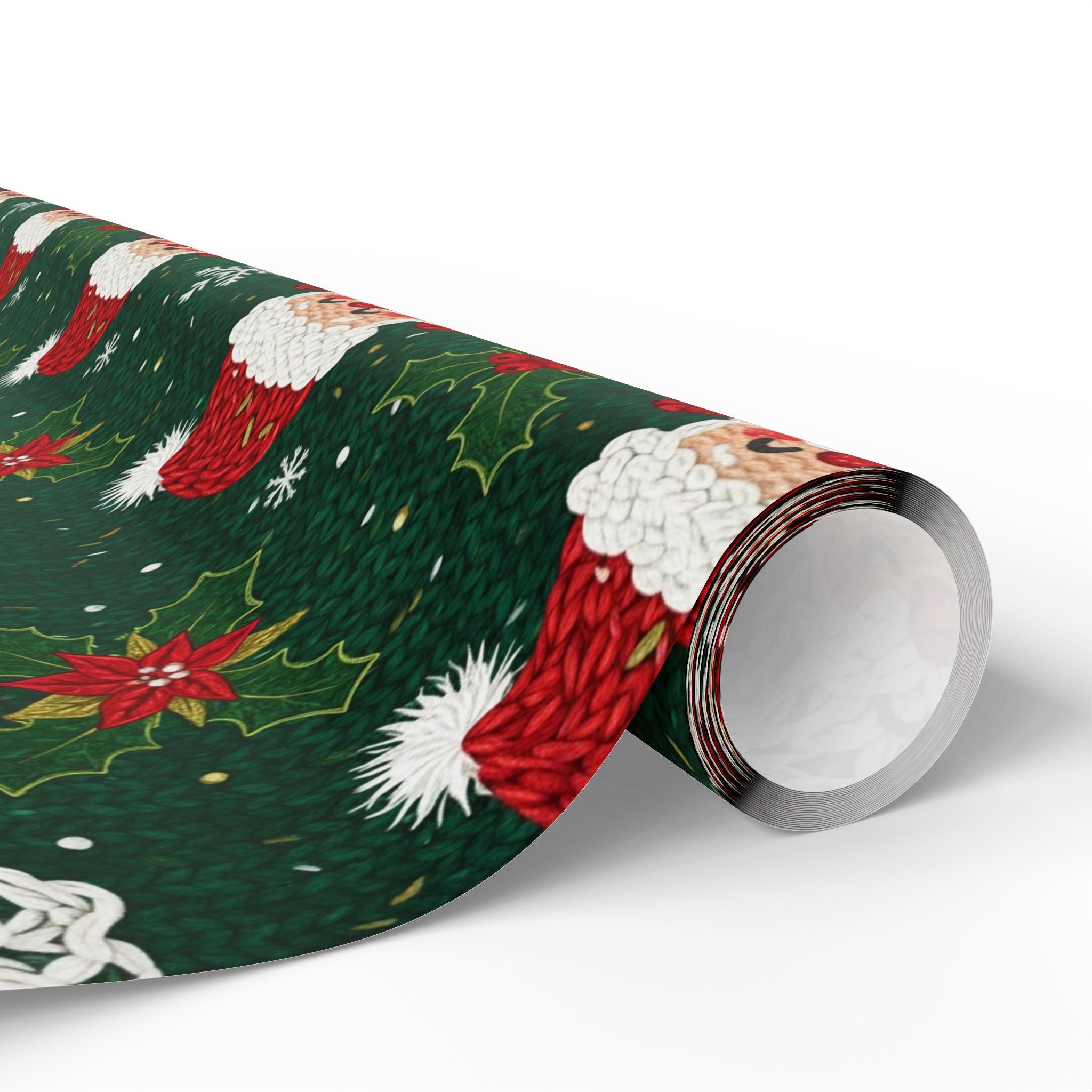 Knit Santa Claus Pattern Wrapping Paper | Christmas Holiday Gift Wrap Roll
