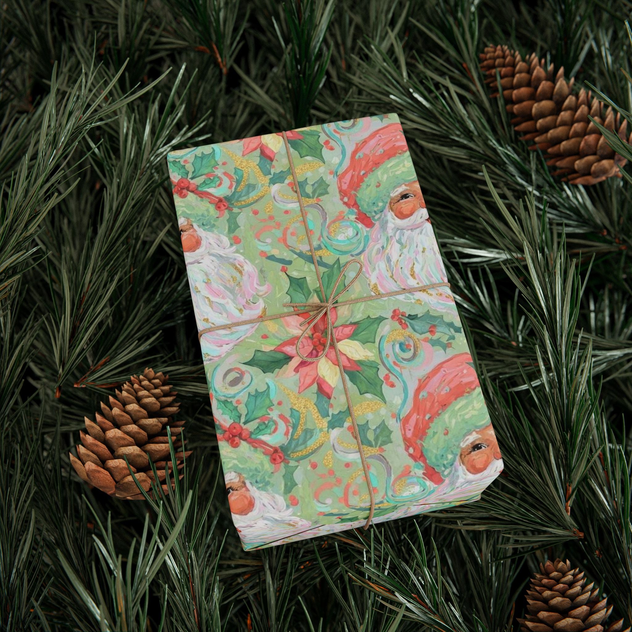 Pastel Watercolor Santa Wrapping Paper | Oil Painting Style Gift Wrap | Soft Christmas Art Paper | Elegant Holiday Decor | Vintage Xmas Wrap