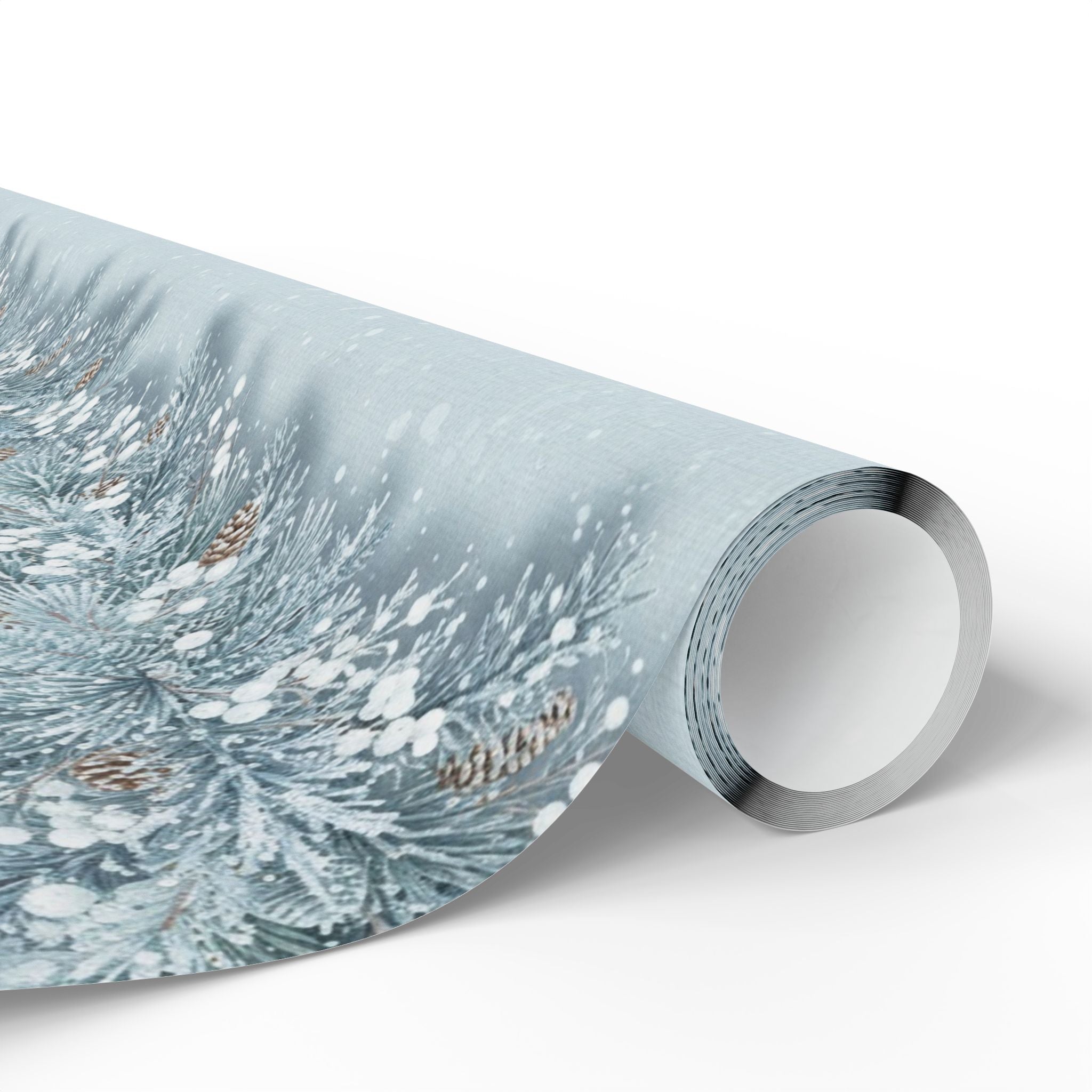 Winter Pine Cones Wrapping Papers | Blue Snowy Evergreen Pattern