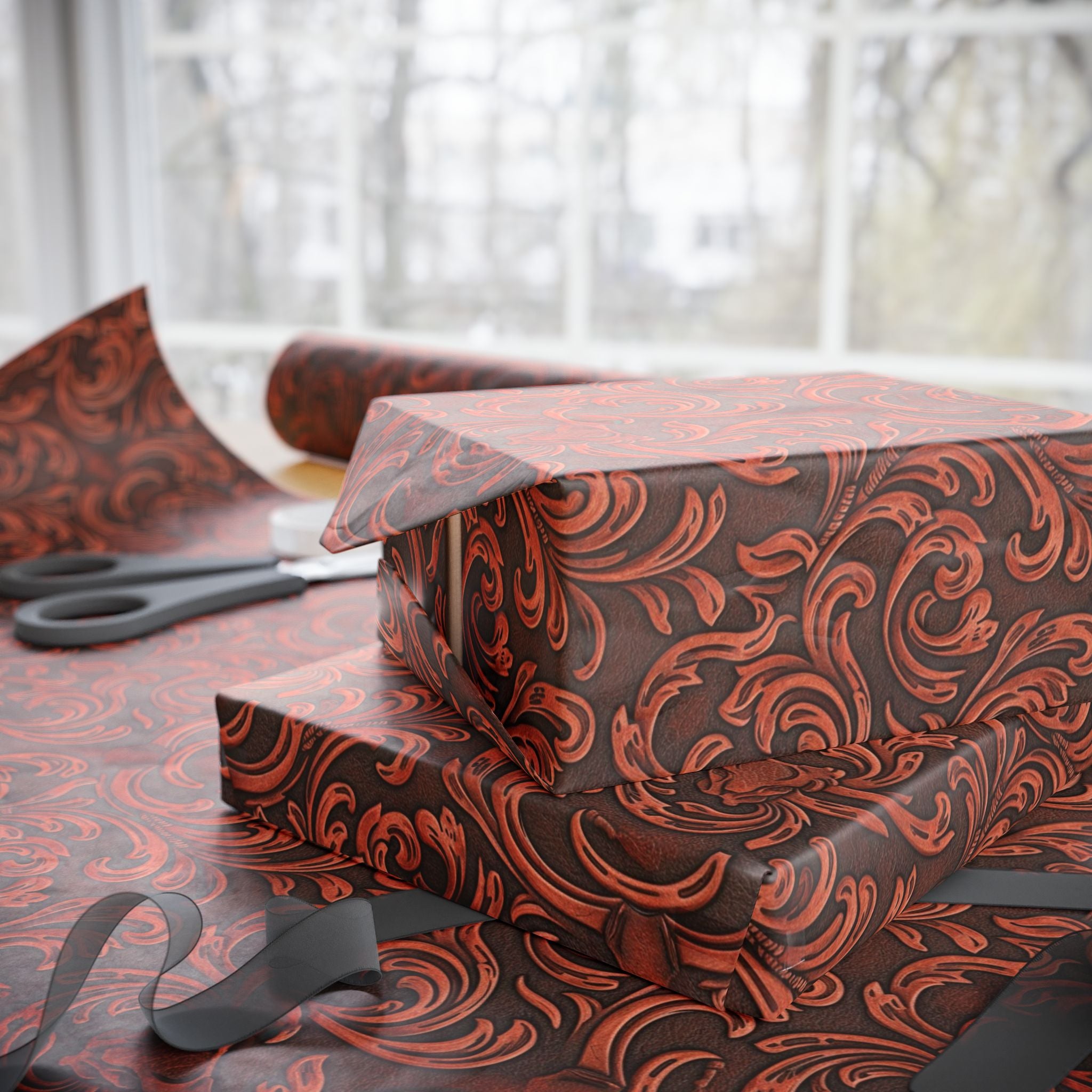 Leather Swirl Paisley Wrapping Paper | Decorative Gift Wrap Roll