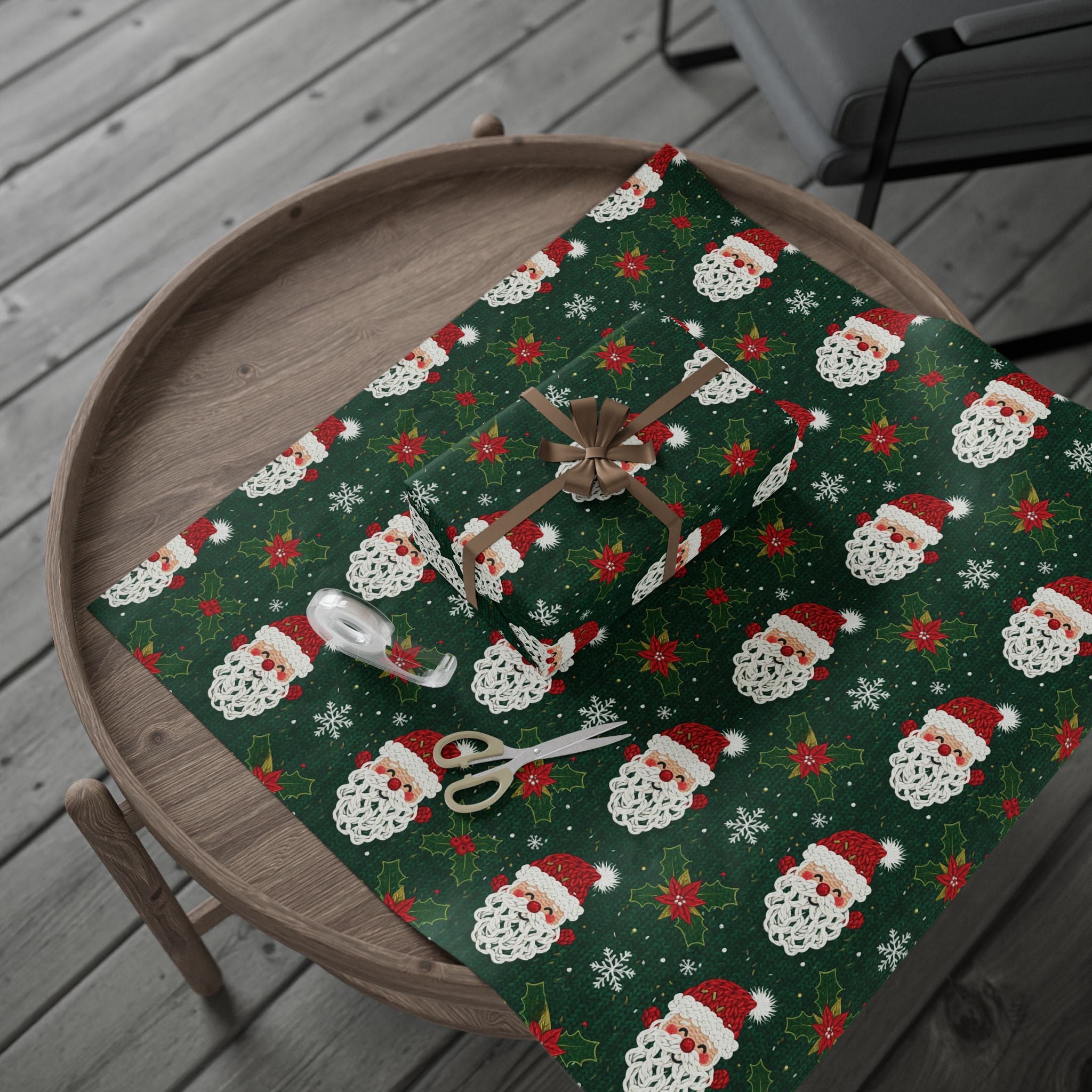 Knit Santa Claus Pattern Wrapping Paper | Christmas Holiday Gift Wrap Roll