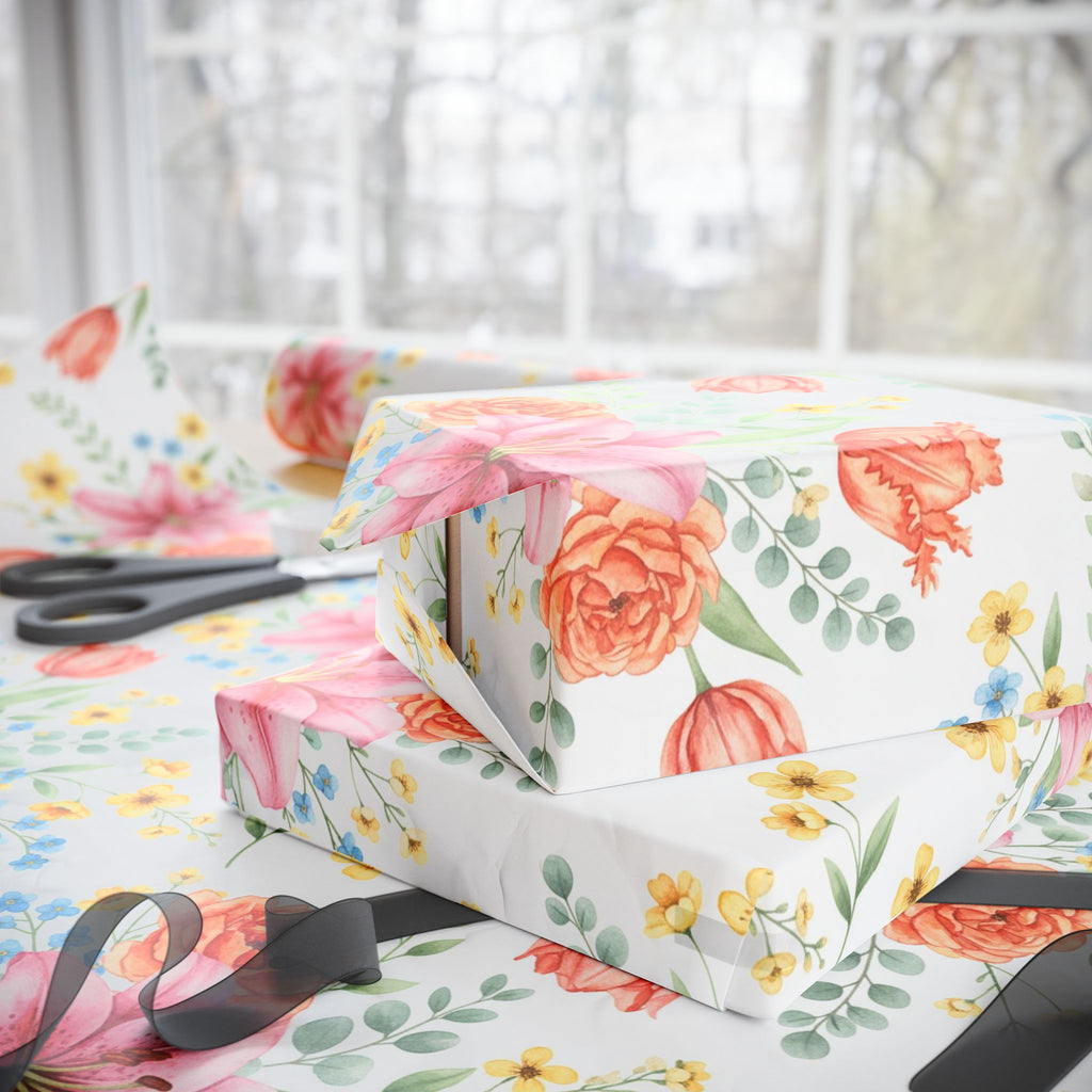 Pink Watercolor Floral Wrapping Paper | Bouquet Pattern, Gift Wrap Sheets
