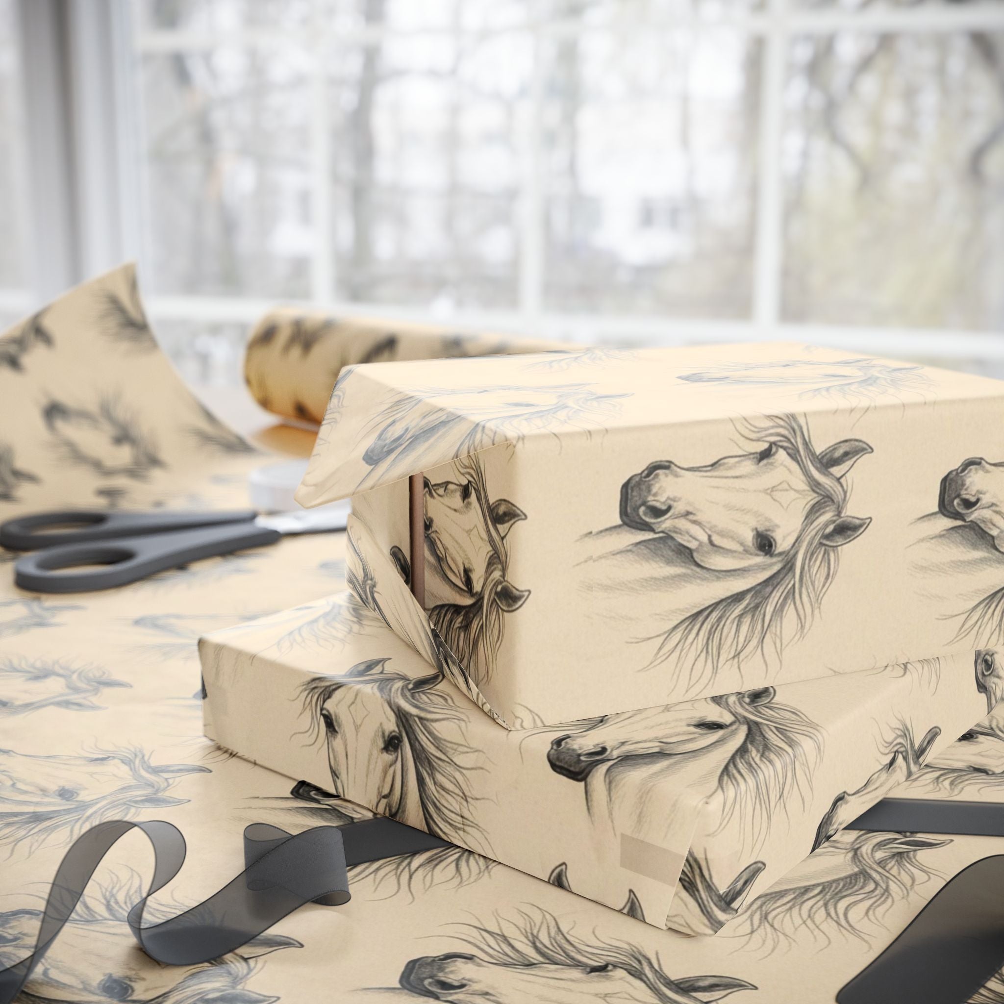 Hand-Drawn Horse Head Wrapping Paper | Animal Pattern Gift Wrap