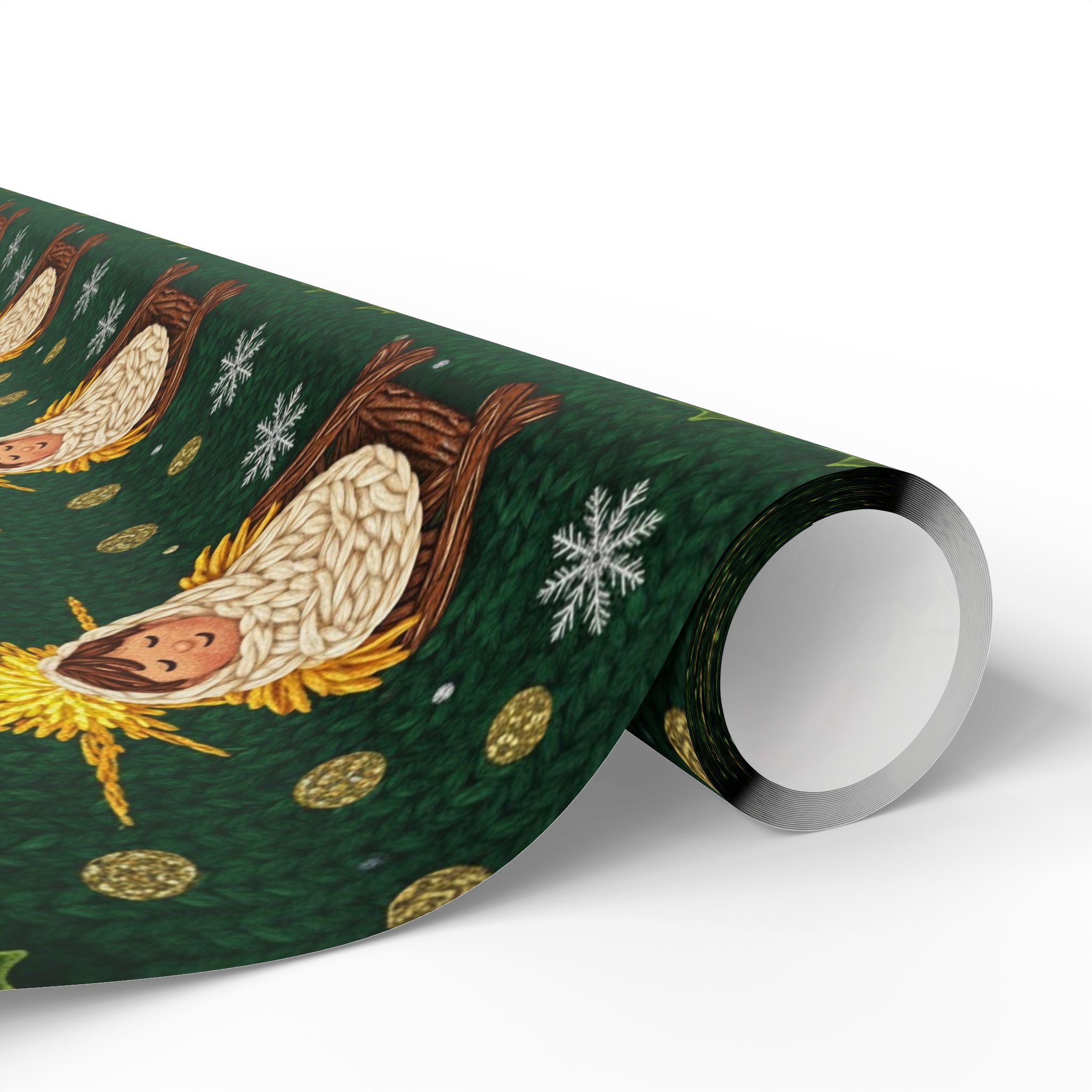 Baby Jesus Knit Wrapping Paper | Christmas Pattern on Green