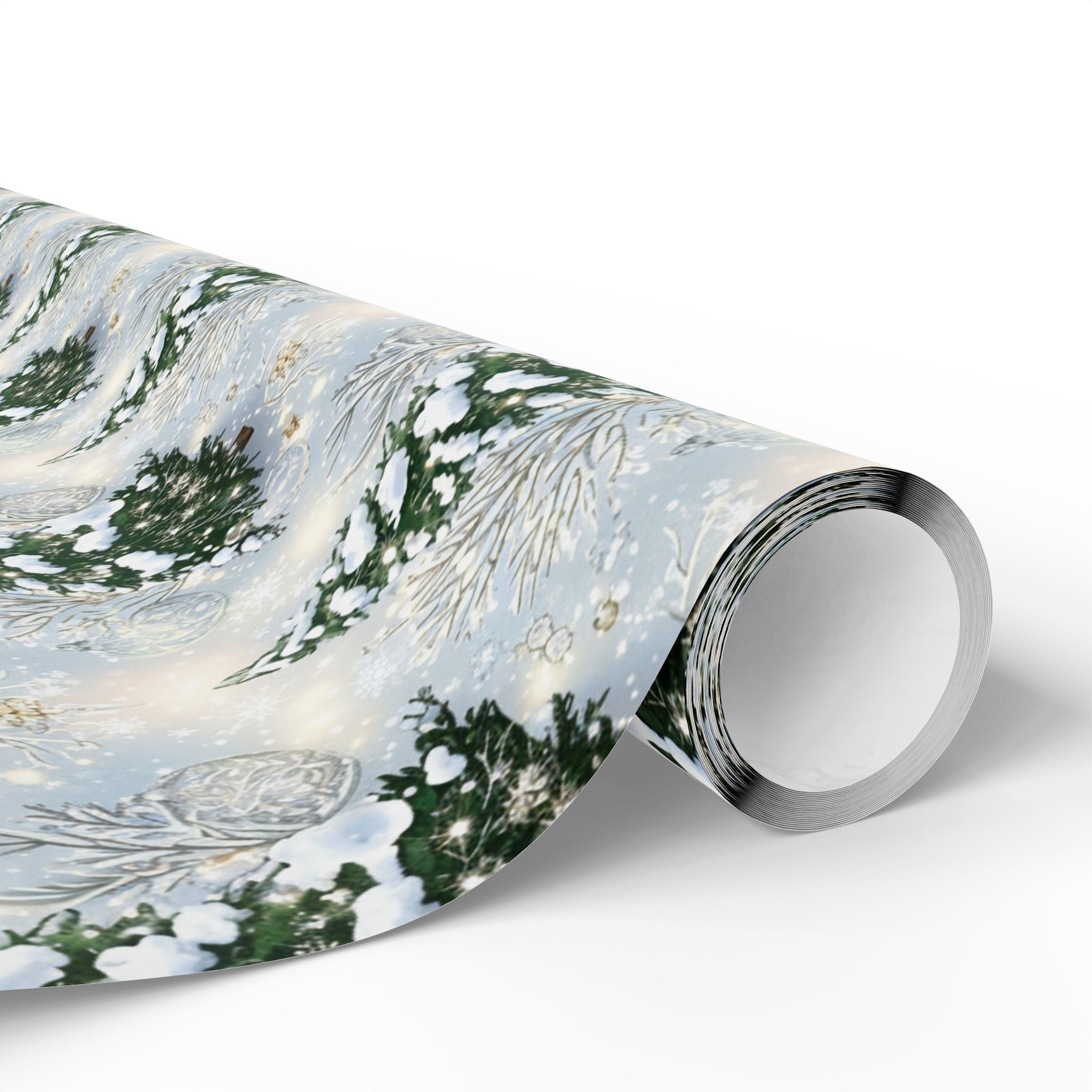 Wrapping Papers, Elegant Winter Wonderland Christmas Trees Gift Wrap, Snowy Holiday Ornaments, Frosted Pines, Festive Present Packaging,