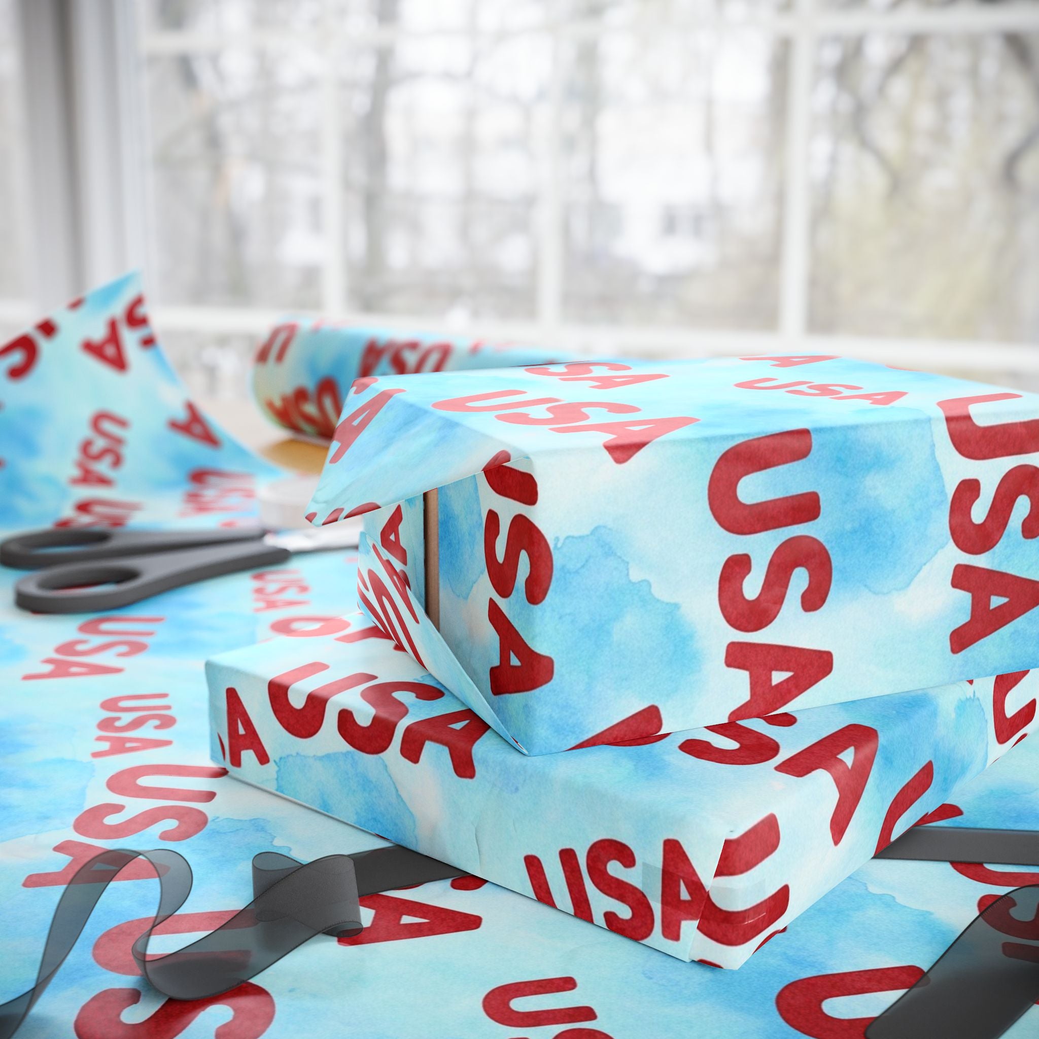 USA Pattern Wrapping Paper | Patriotic Red Blue Gift Wrap