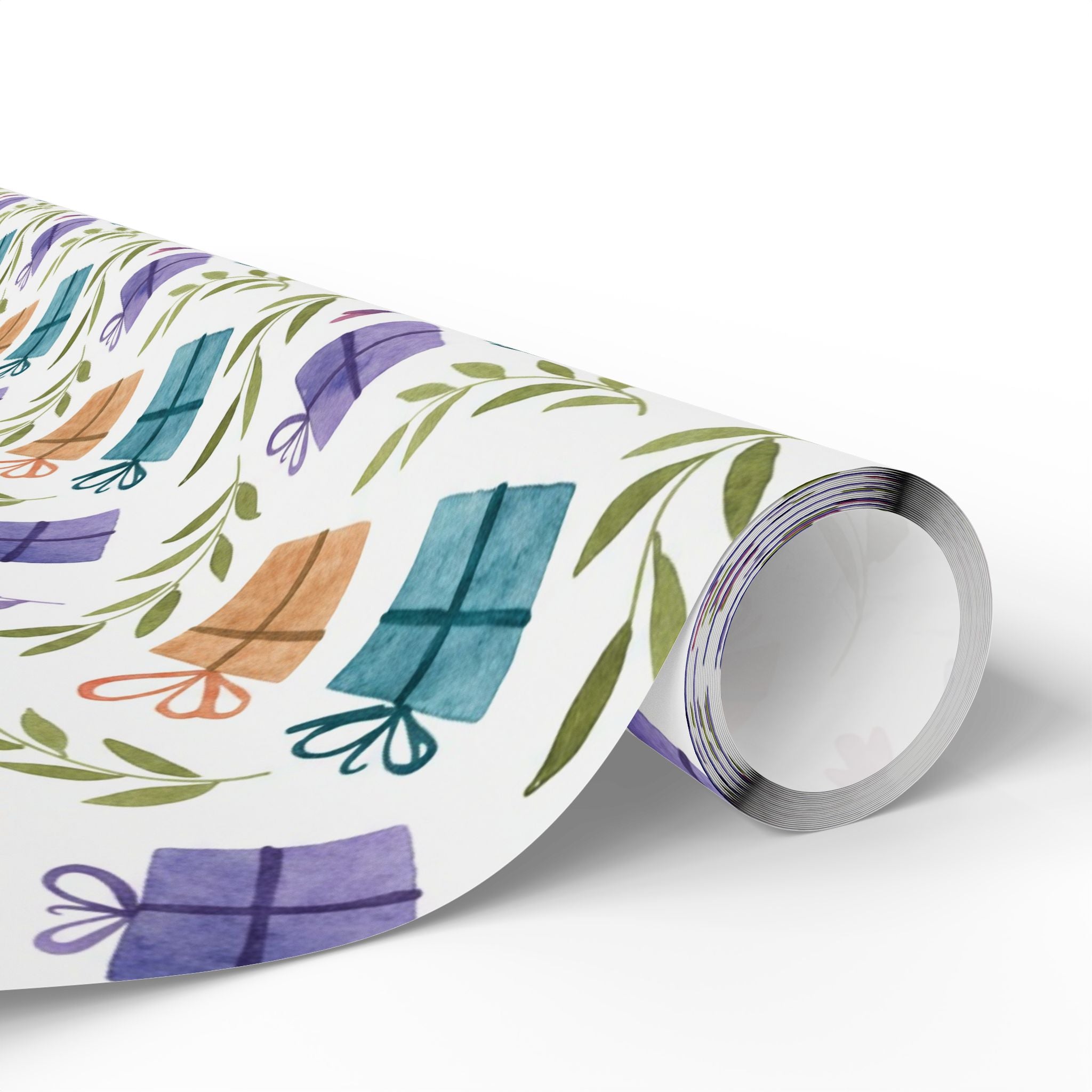 Gift Wrap Paper — Watercolor Presents & Greenery Pattern, Birthday & Holiday Wrapping Sheets