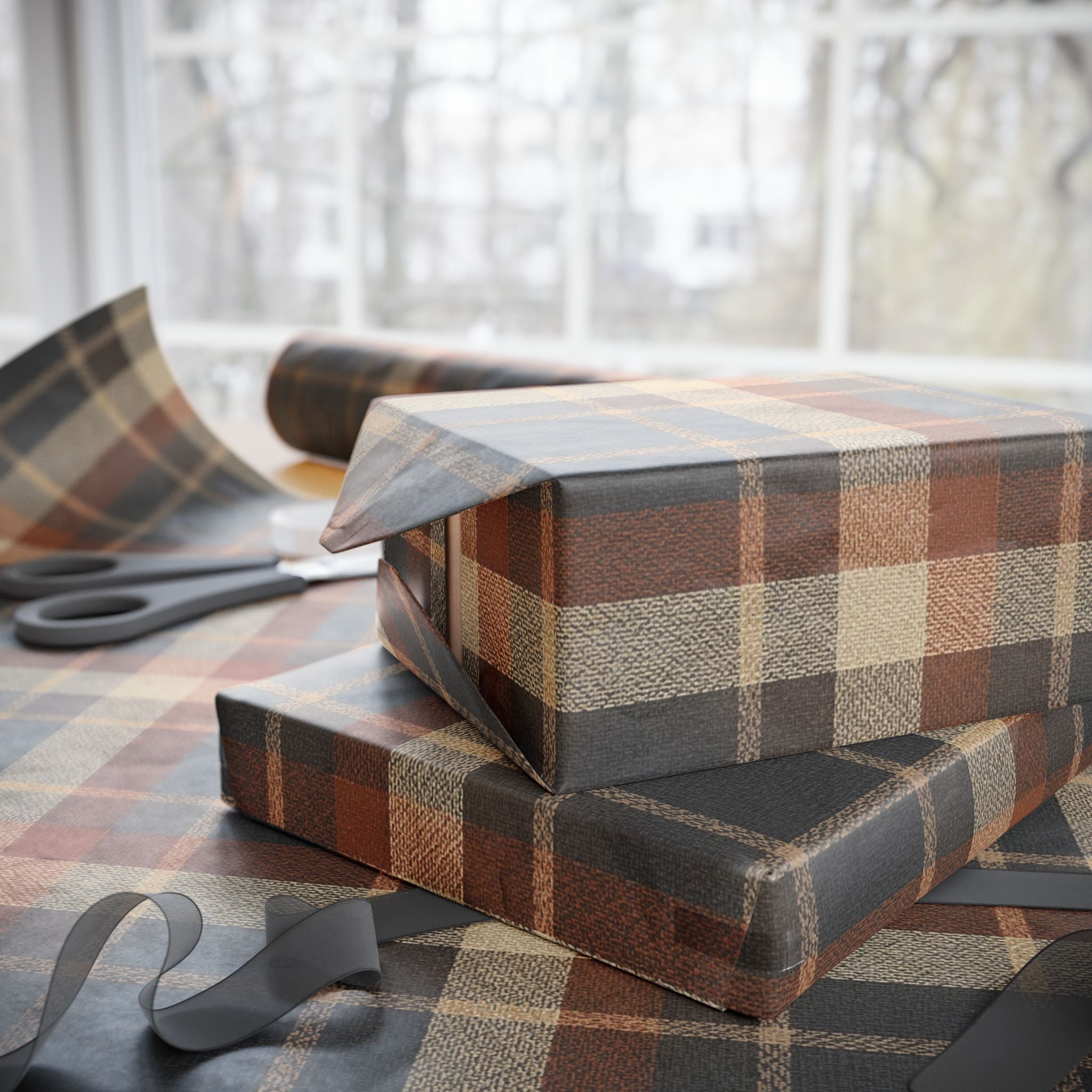 Brown Plaid Buffalo Check Wrapping Paper | Plaid Gift Wrap Roll