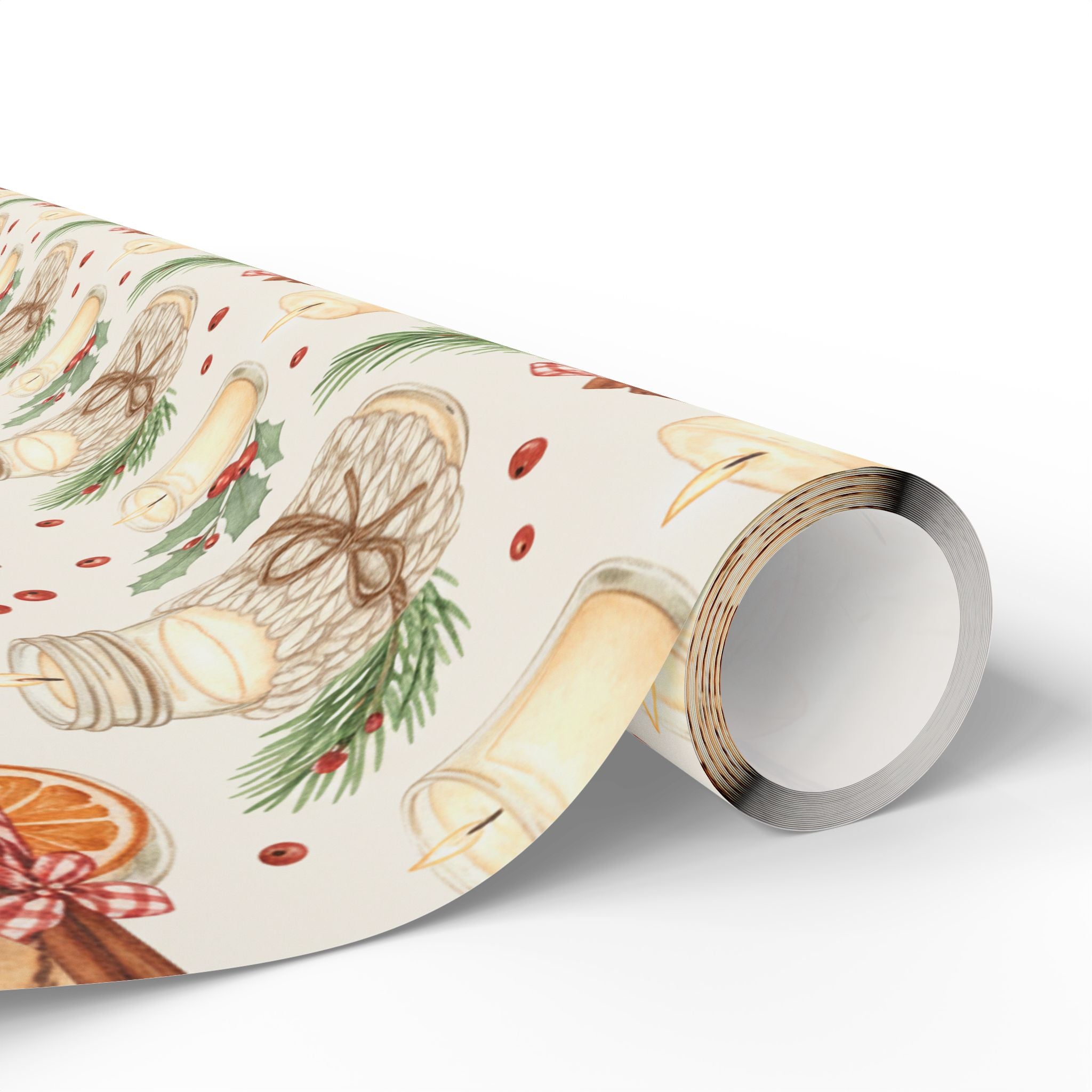 Christmas Candle Wrapping Papers - Vintage Holiday Gift Wrap, Nostalgic Christmas Gift Wrap Set, Festive Gift Wrap Sheets,