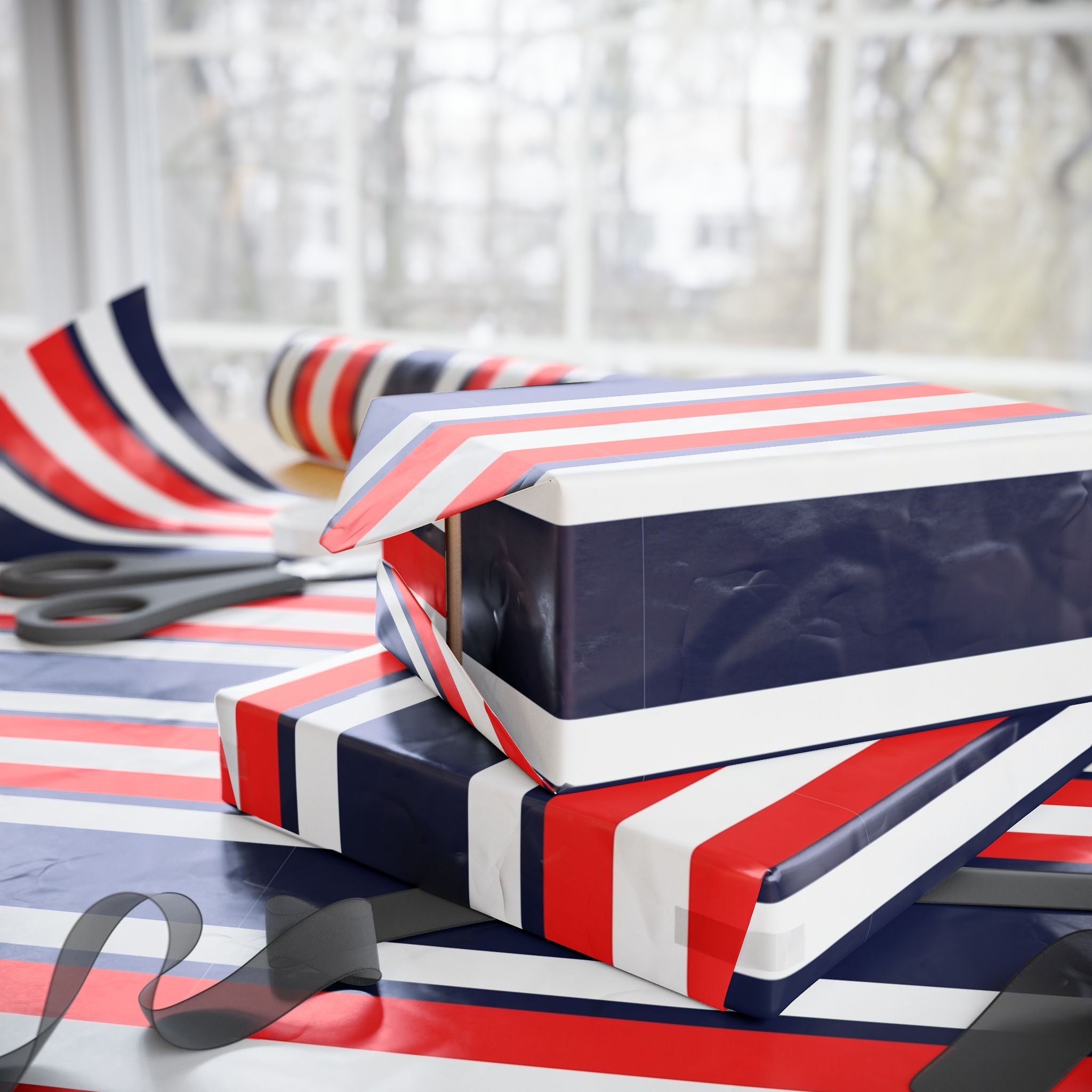 Red White Navy Striped Wrapping Paper | Patriotic Gift Wrap
