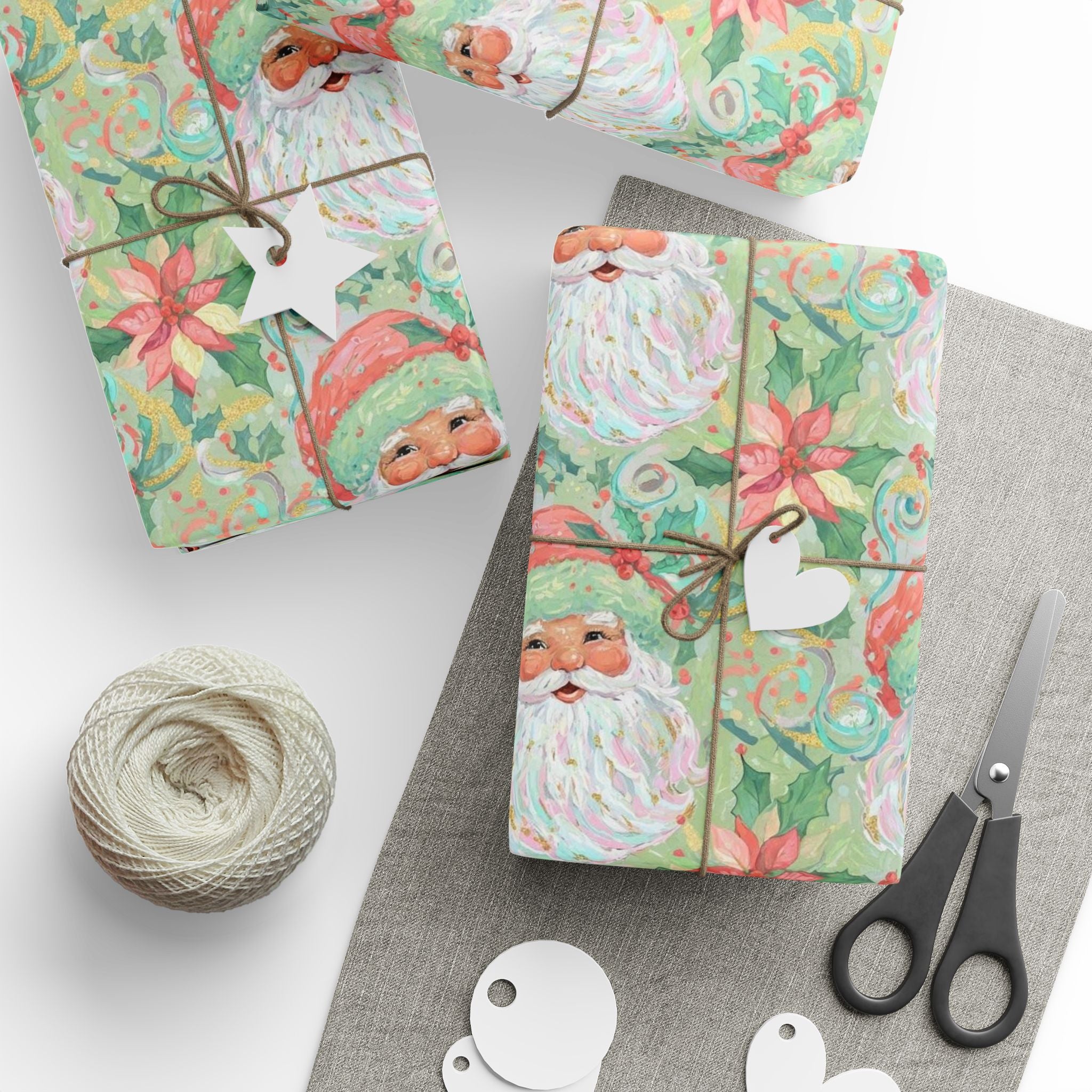 Pastel Watercolor Santa Wrapping Paper | Oil Painting Style Gift Wrap | Soft Christmas Art Paper | Elegant Holiday Decor | Vintage Xmas Wrap