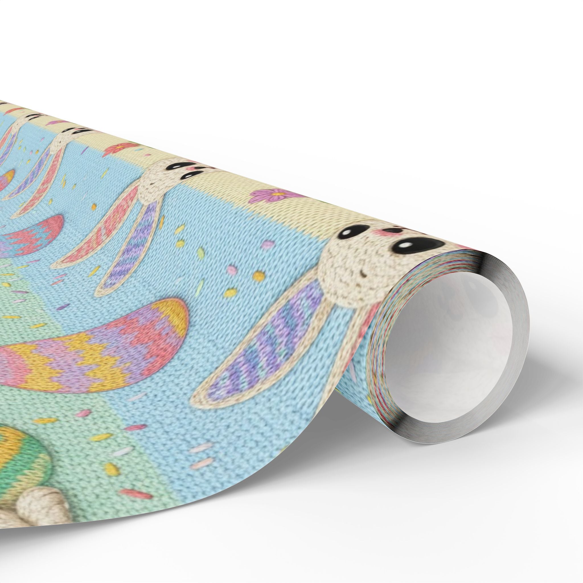 Cute Knit Easter Bunny Pattern Wrapping Paper | Pastel Egg Illustration