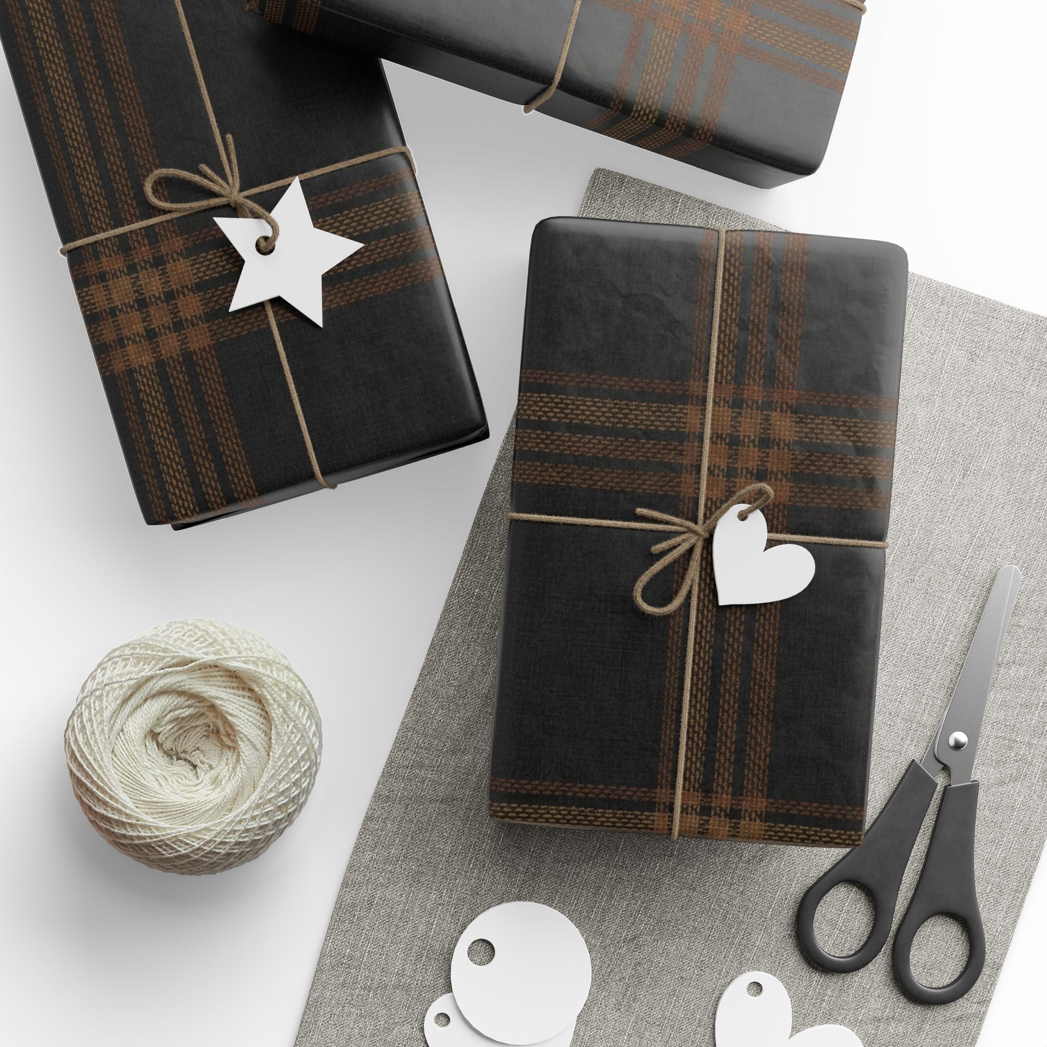 Brown Plaid Wrapping Paper | Black and Rust Plaid Gift Wrap