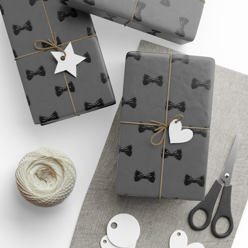 Black Bow Tie Pattern Wrapping Paper | Grey Black Gift Wrap Roll