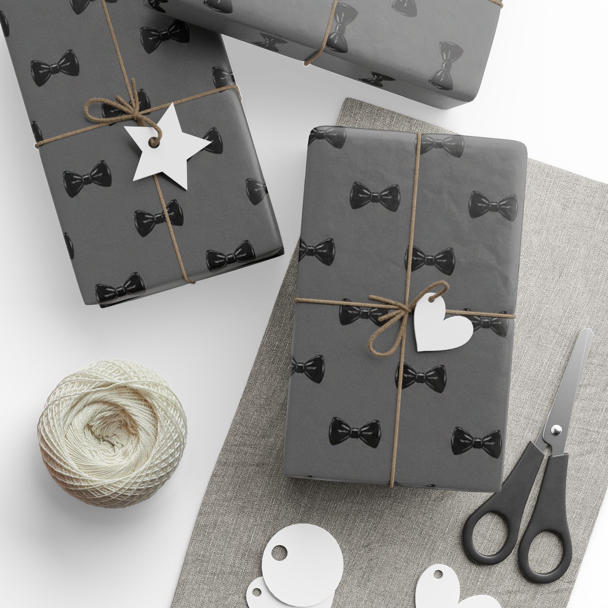 Black Bow Tie Pattern Wrapping Paper | Grey Black Gift Wrap Roll