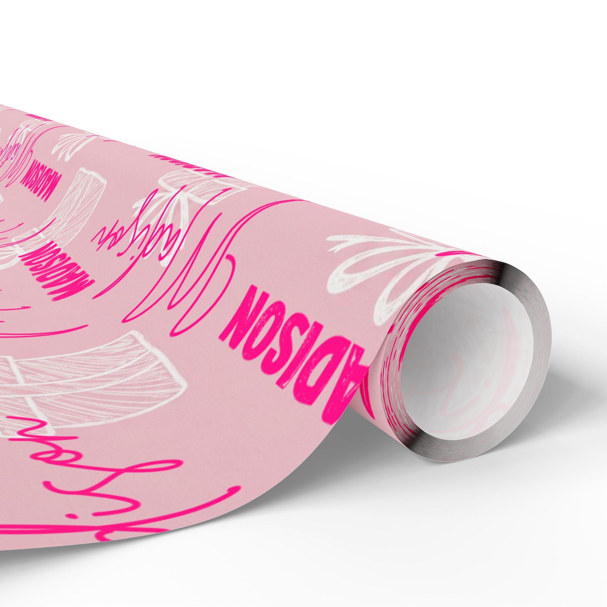 Personalized Pink Name Birthday Wrapping Paper — Custom Name Gift Wrap for Birthdays & Baby Showers
