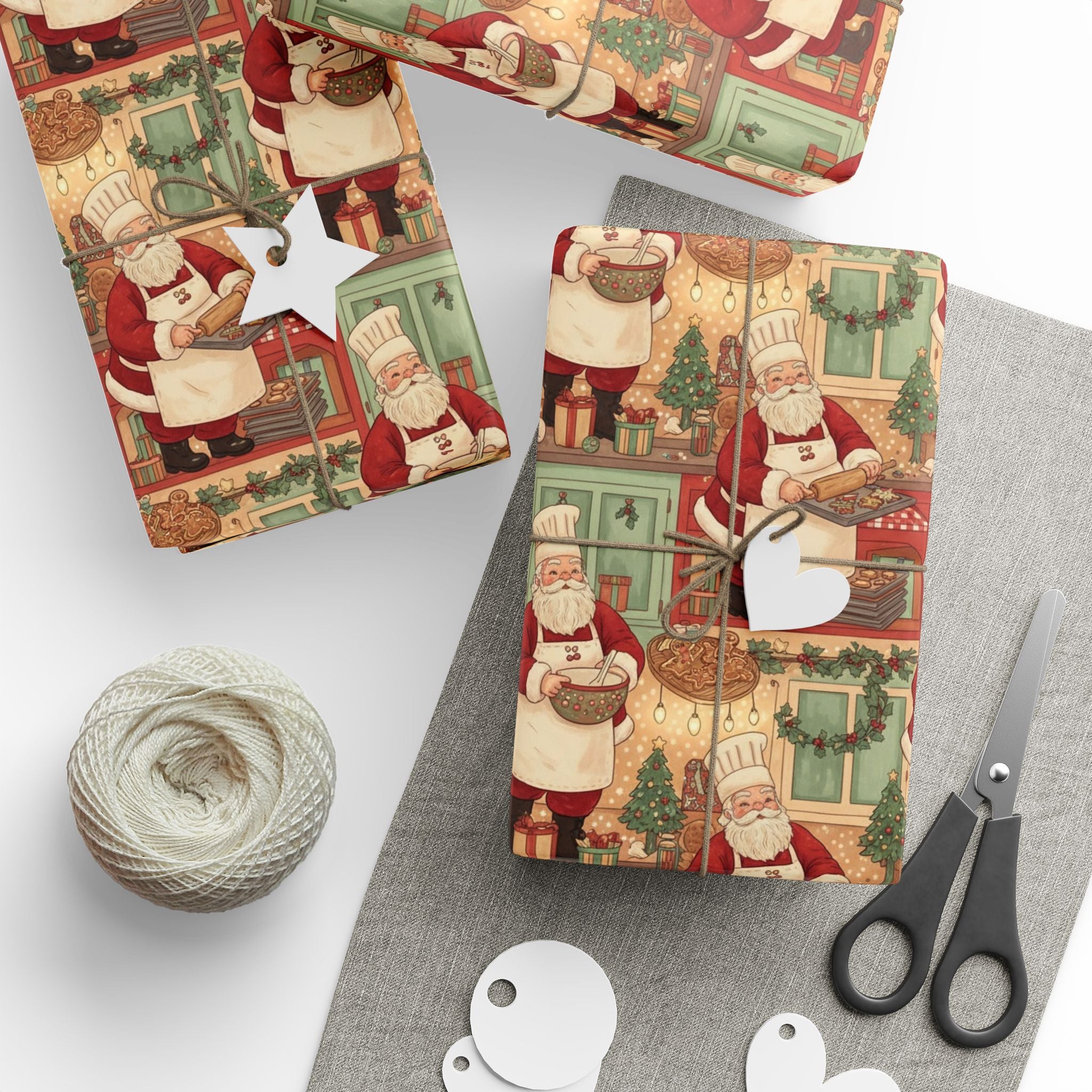 Vintage Santa Baking Wrapping Paper, Christmas Kitchen Decor, Retro Holiday Gift Wrap, Festive Sweetness, Old-Fashioned Santas