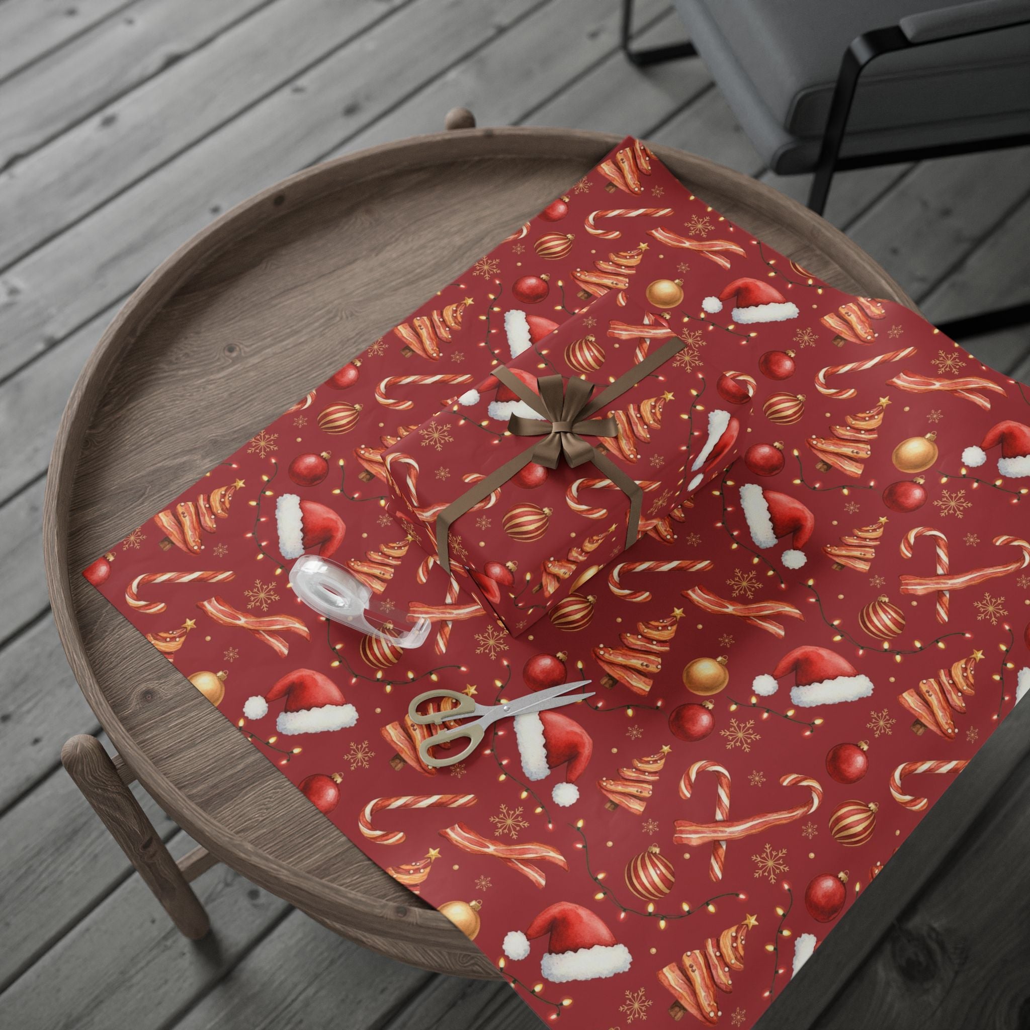 Funny Bacon Christmas Wrapping Paper | Cute Holiday Gift Wrap | Foodie Xmas Paper | Festive Breakfast Theme | Humorous Holiday Wrap