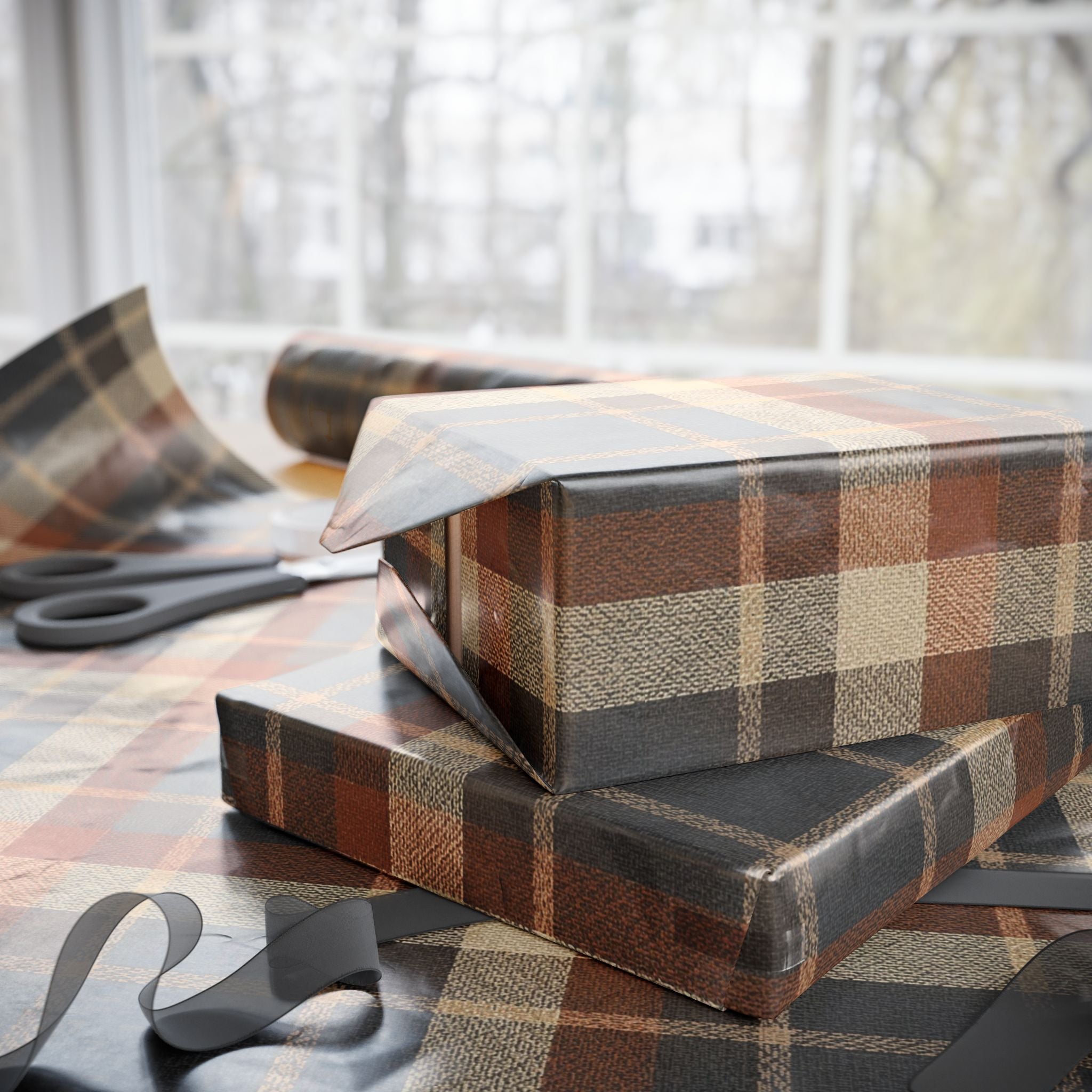 Brown Plaid Buffalo Check Wrapping Paper | Plaid Gift Wrap Roll