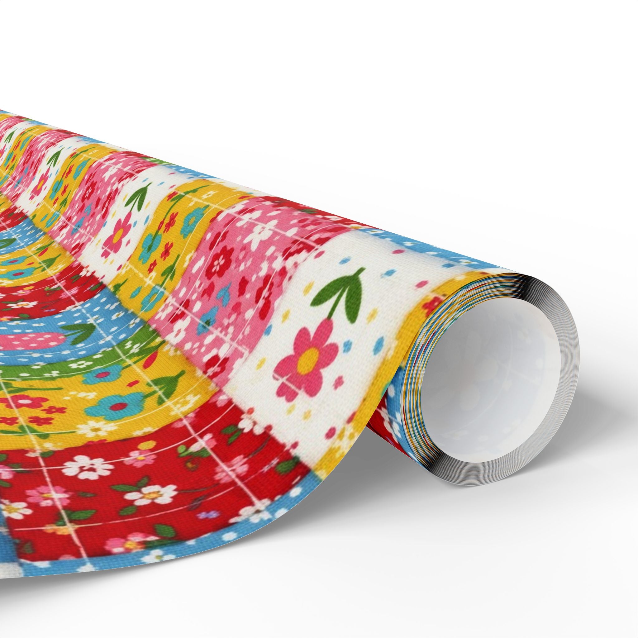 Colorful Floral Patchwork Wrapping Paper | Gift Wrap Roll, Flower Pattern
