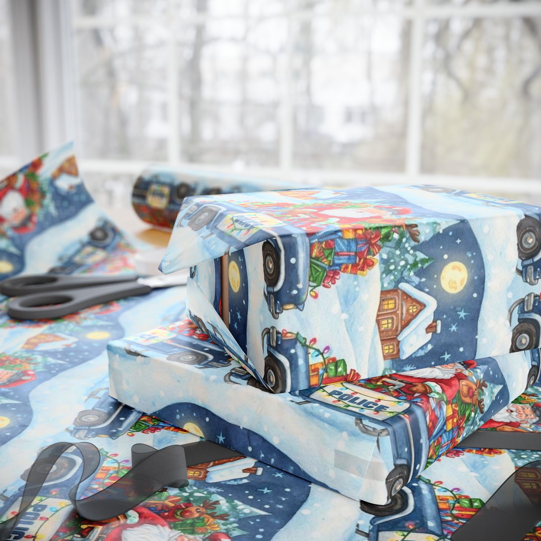 Santa in Police Car Wrapping Paper | Funny Christmas Gift Wrap | Holiday Paper for Police Families | Law Enforcement Xmas Wrap |