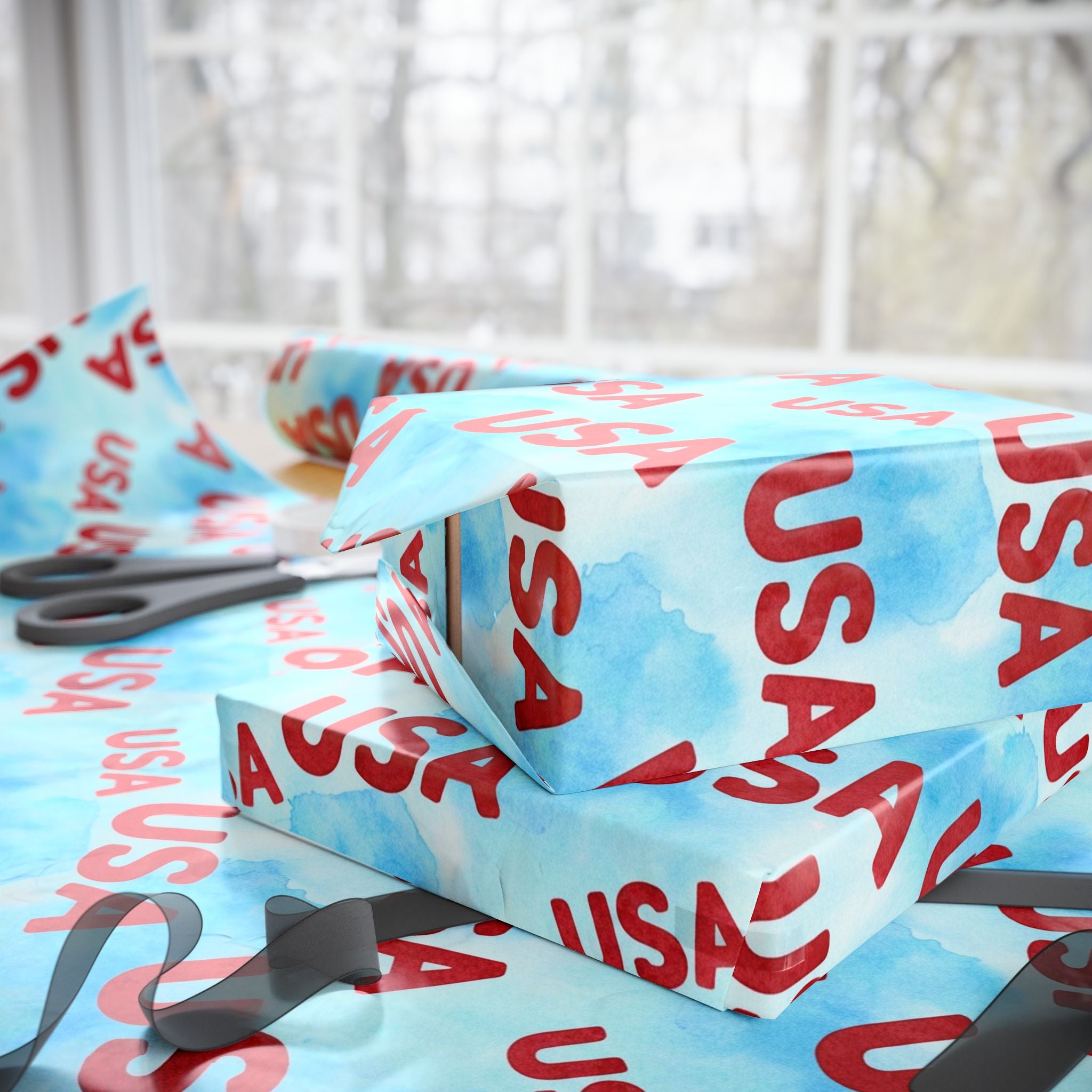 USA Pattern Wrapping Paper | Patriotic Red Blue Gift Wrap