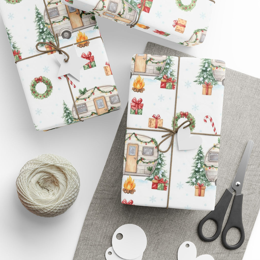 Vintage Christmas Camper Wrapping Paper  Retro Holiday Gift Wrap, Festive Trailer Christmas Paper