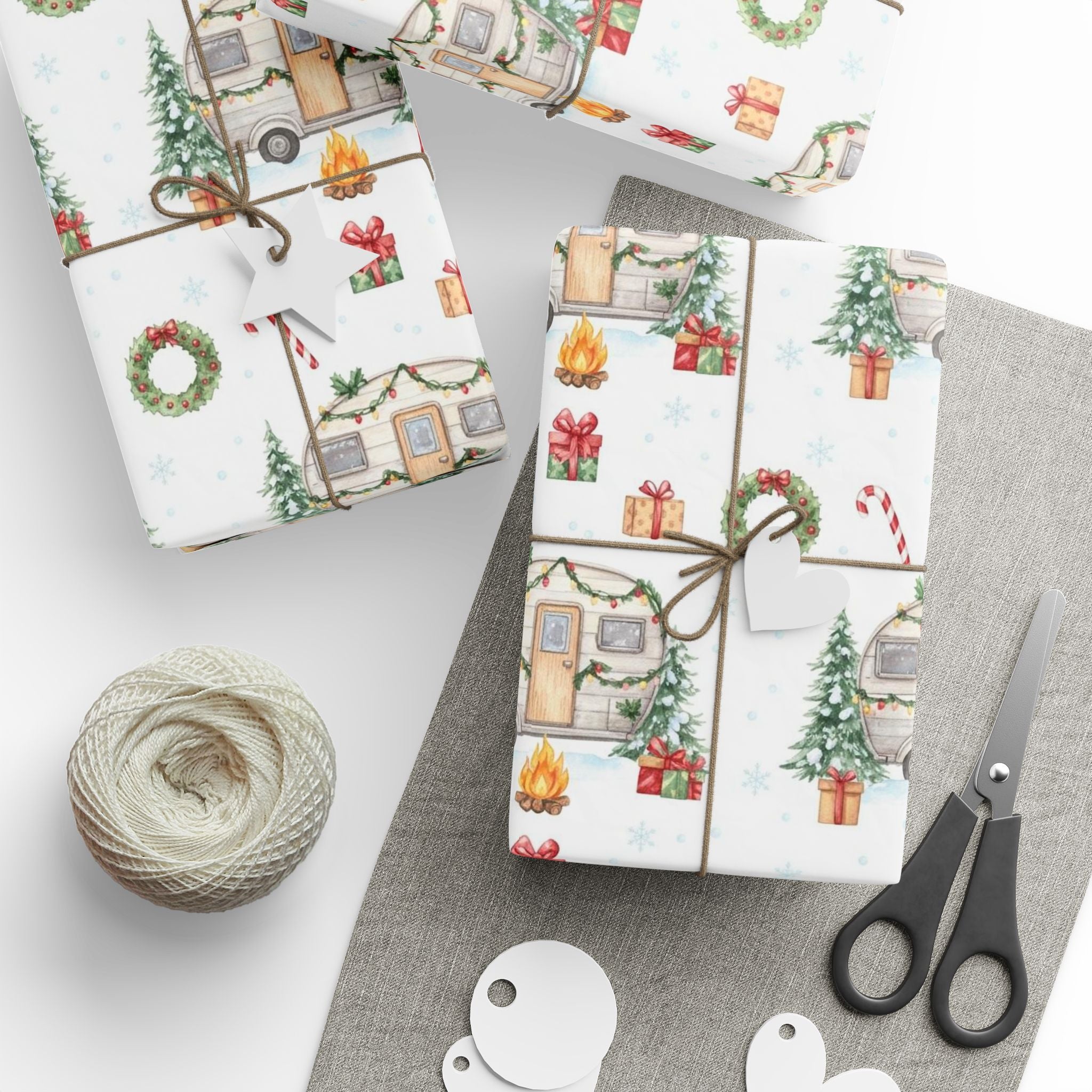 Vintage Christmas Camper Wrapping Paper  Retro Holiday Gift Wrap, Festive Trailer Christmas Paper