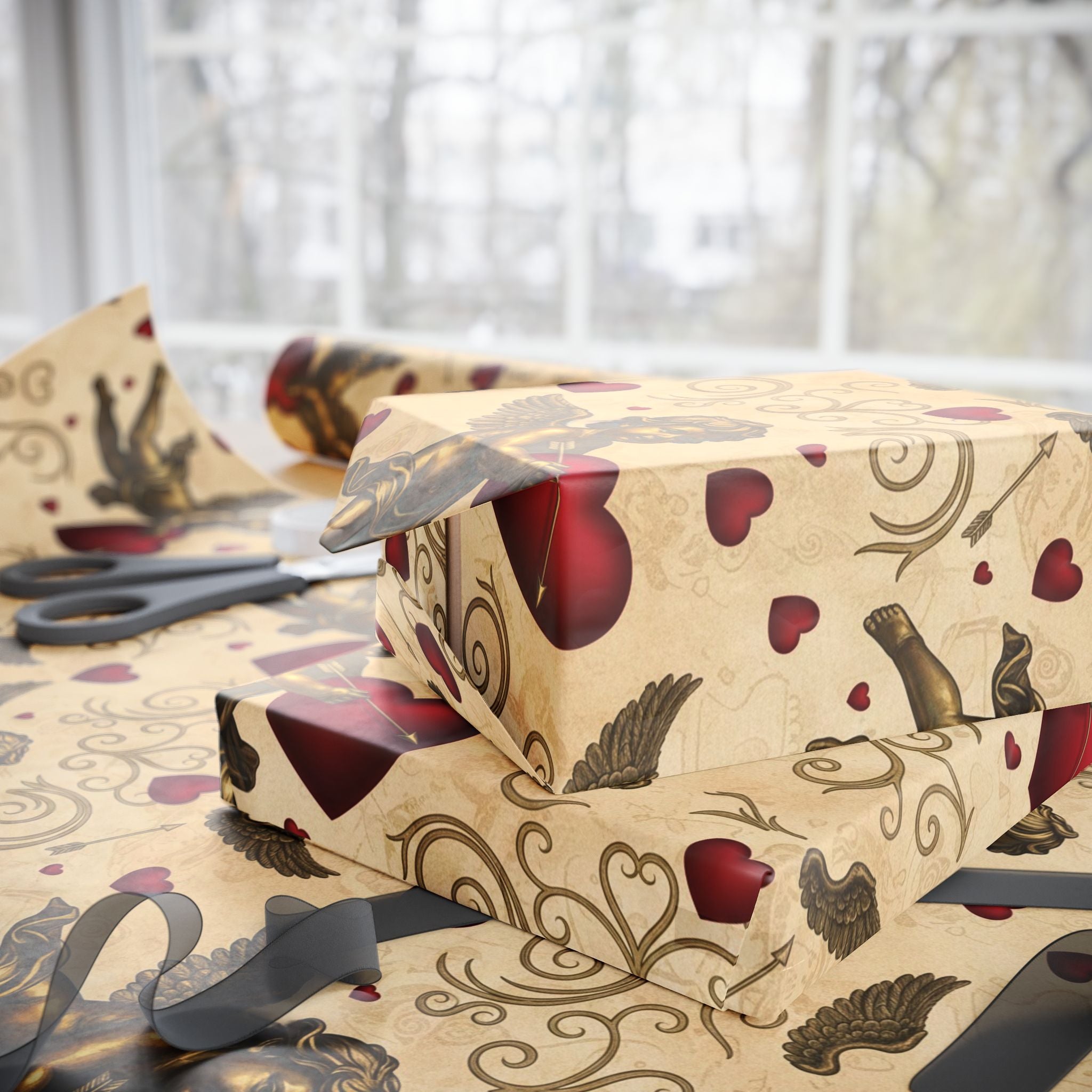 Vintage Cupid Pattern Wrapping Paper | Valentine Heart Gift Wrap