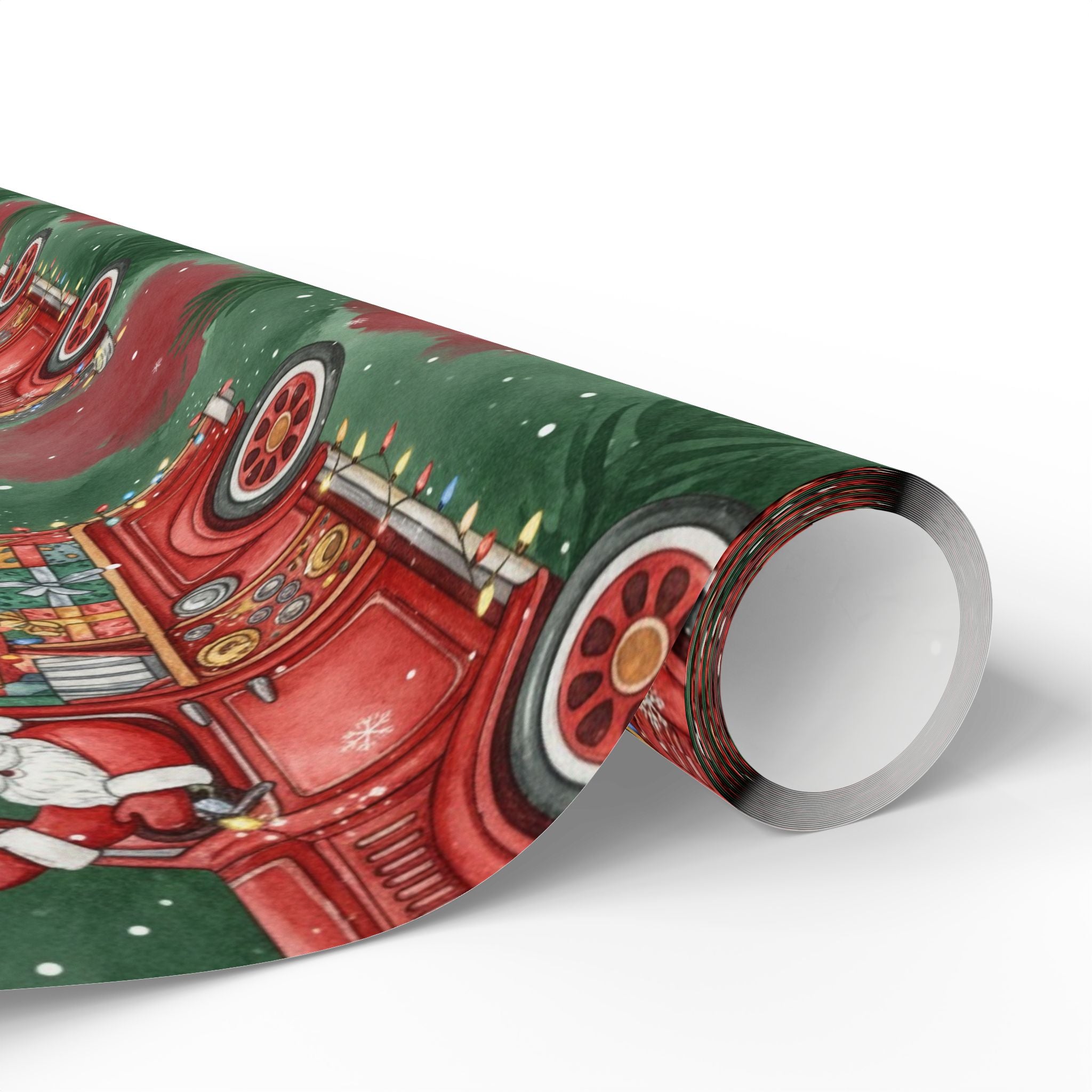 Wrapping Paper, Christmas Fire Truck Gift Wrap, Santa on Fire Engine Holiday Paper, Festive Xmas Gift Wrap, Decorative Present Wrap