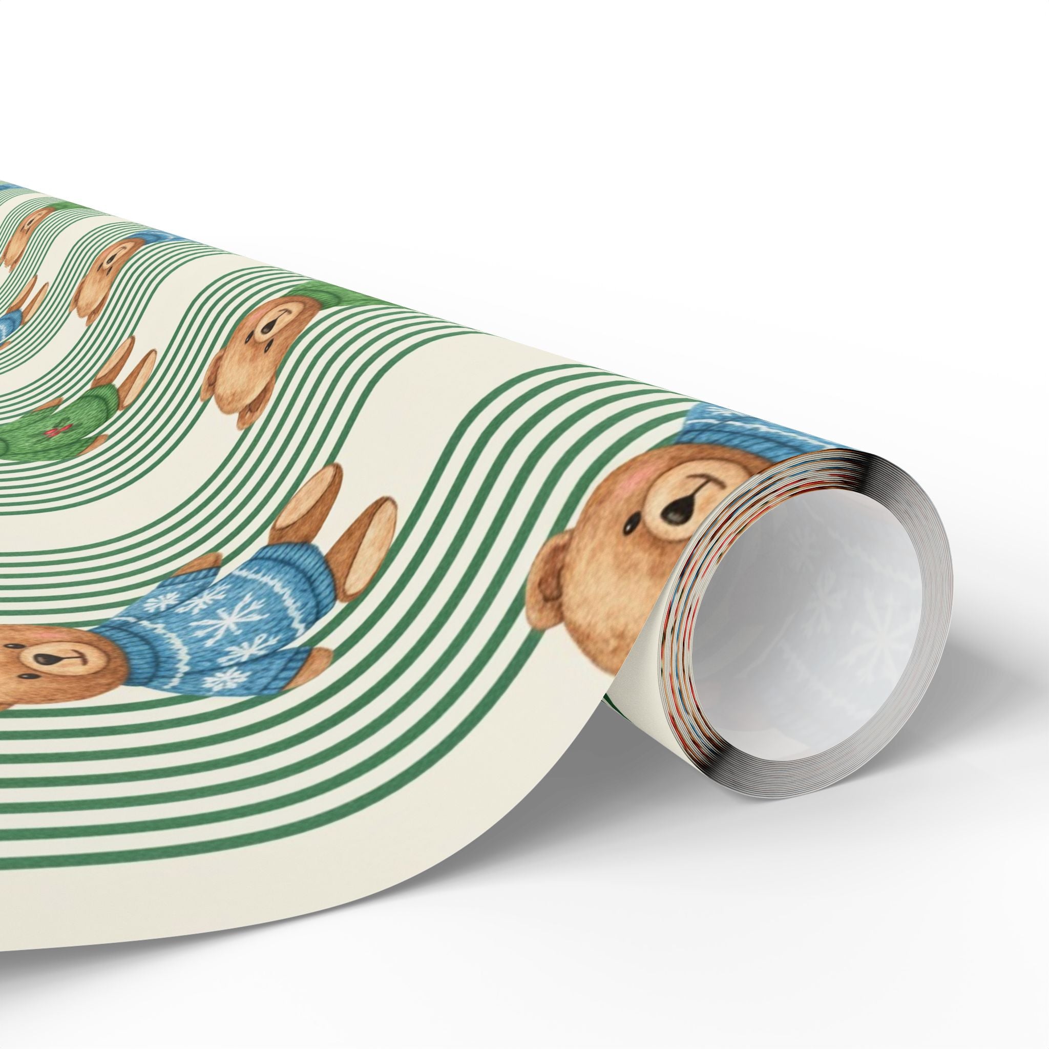 Teddy Bears Pattern Wrapping Paper | Cute Bear Stripes Holiday Wrap
