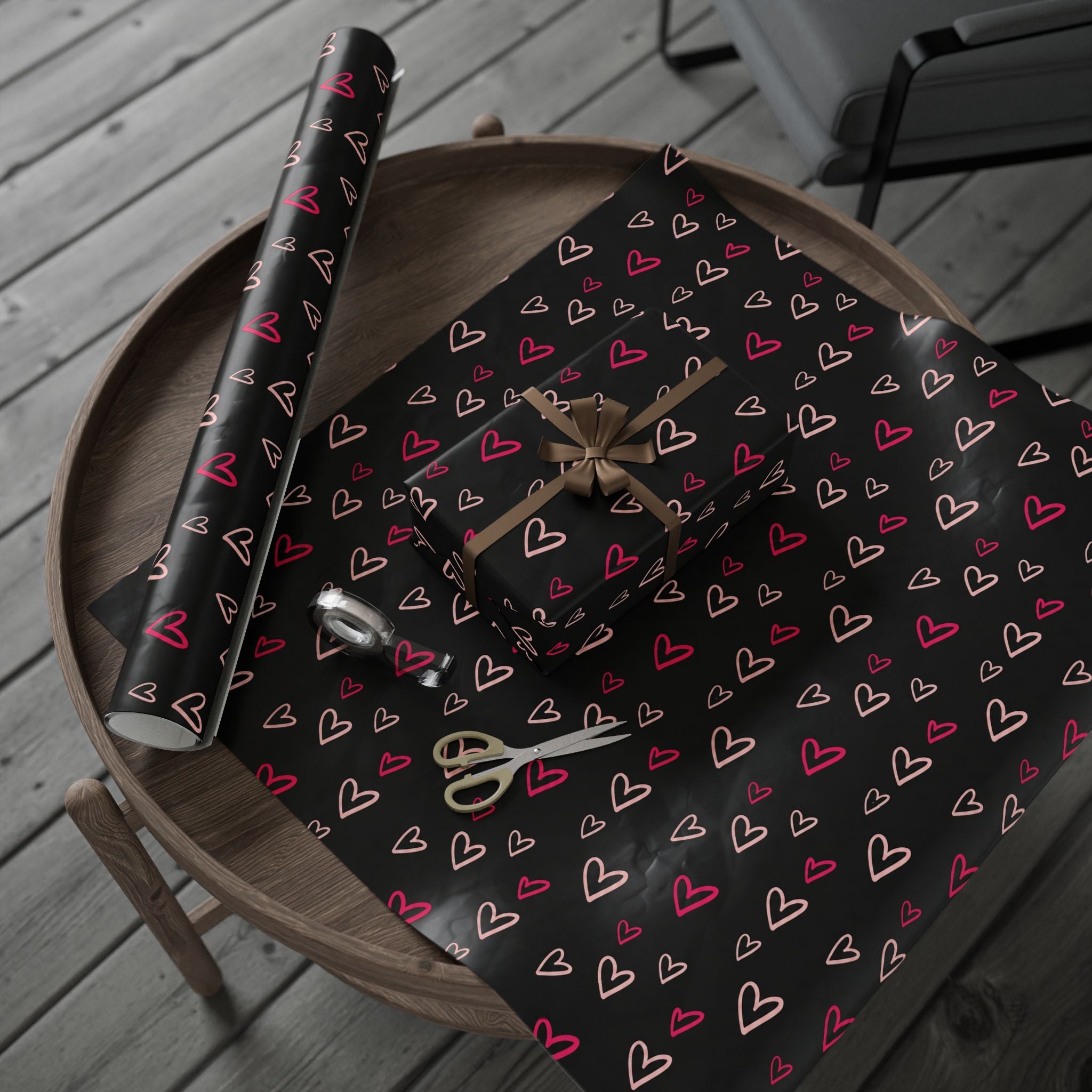 Heart Pattern Wrapping Paper — Black Pink Valentine Gift Wrap