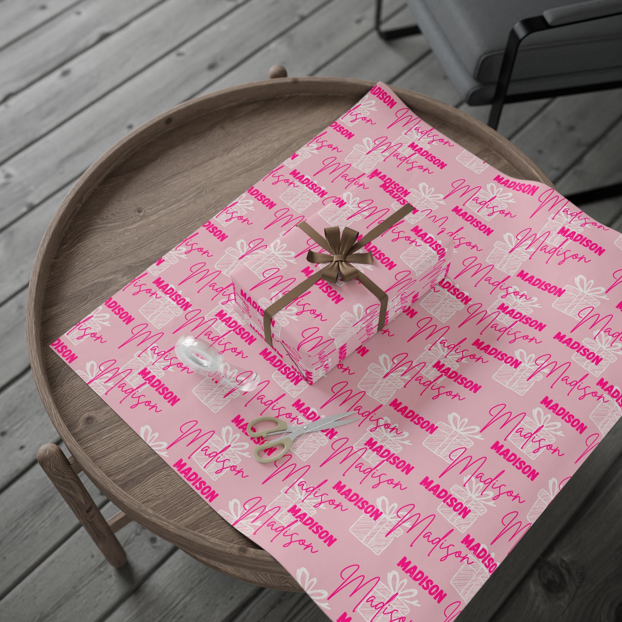 Personalized Pink Name Birthday Wrapping Paper — Custom Name Gift Wrap for Birthdays & Baby Showers