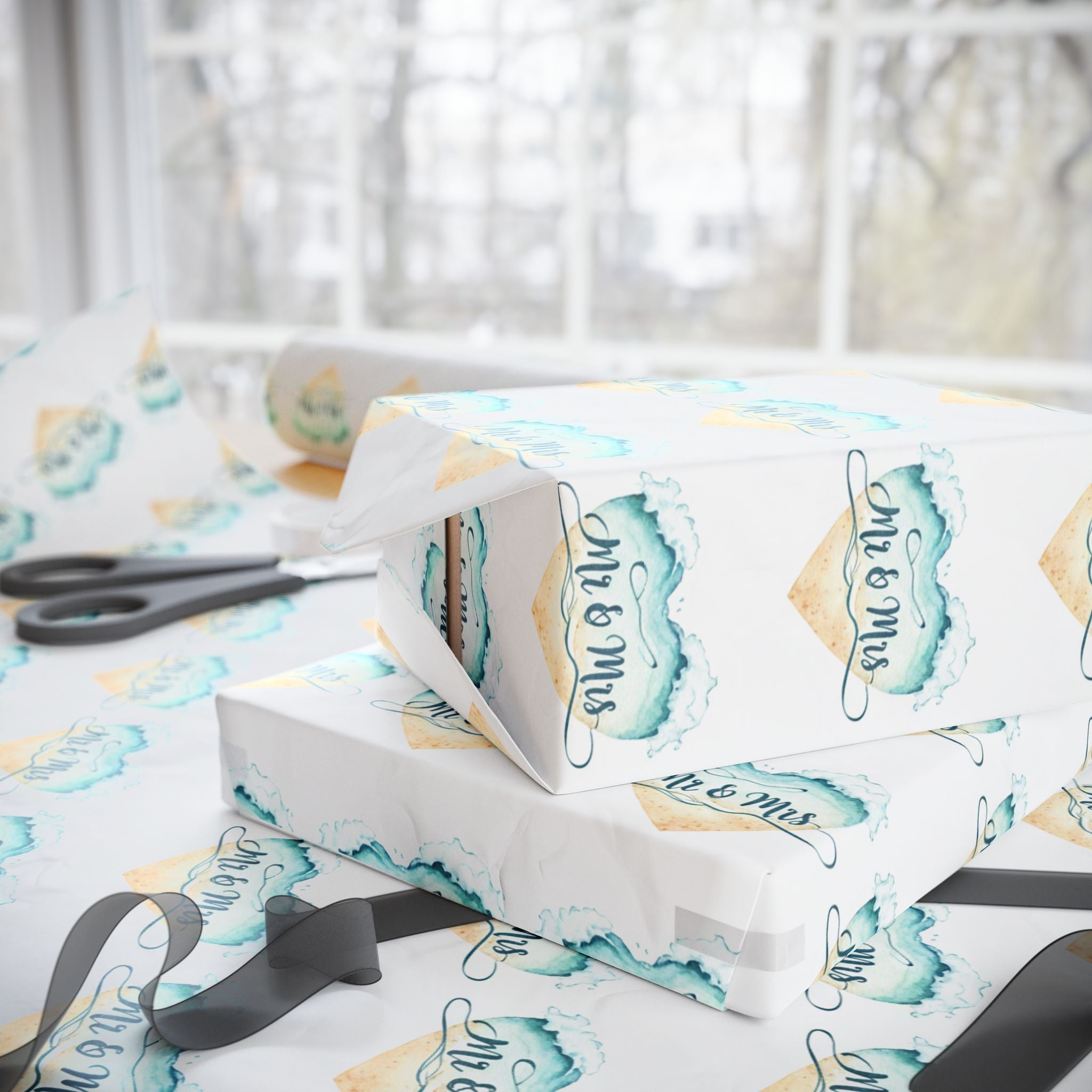 Sea Glass Wedding Wrapping Paper | Tropical Summer Pattern | Mr and Mrs