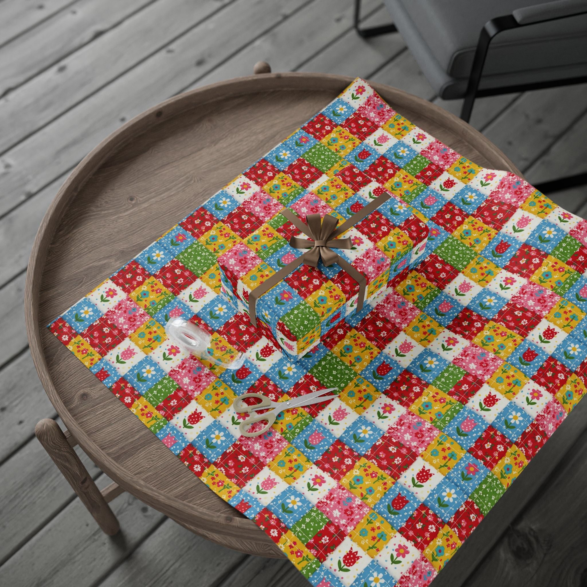 Colorful Floral Patchwork Wrapping Paper | Gift Wrap Roll, Flower Pattern