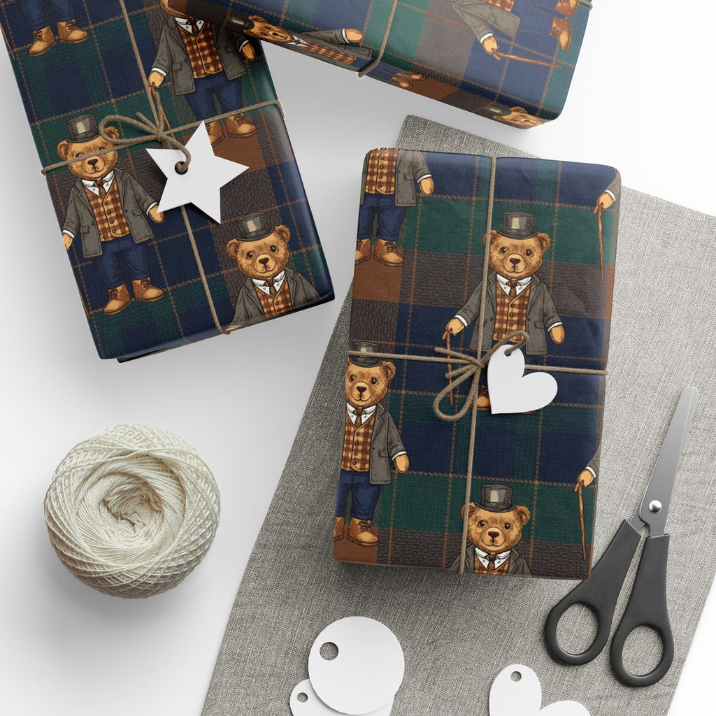 Plaid Gentleman Bear Wrapping Paper – Classic, Cozy & Charming
