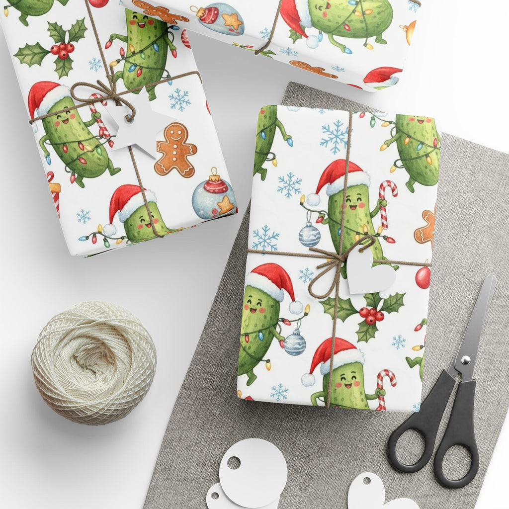 Funny Pickle Christmas Wrapping Paper | Cute Holiday Gift Wrap | Festive Foodie Xmas Paper | Silly Gag Gift Wrap | Quirky Christmas Decor