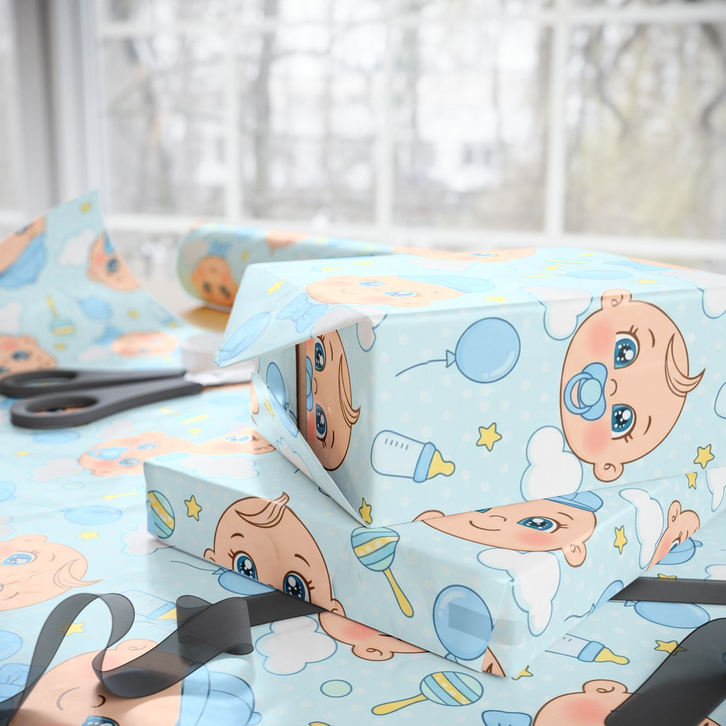 Baby Shower Wrapping Paper – Cute Blue Baby-Themed Gift Wrap – Playful Party Design