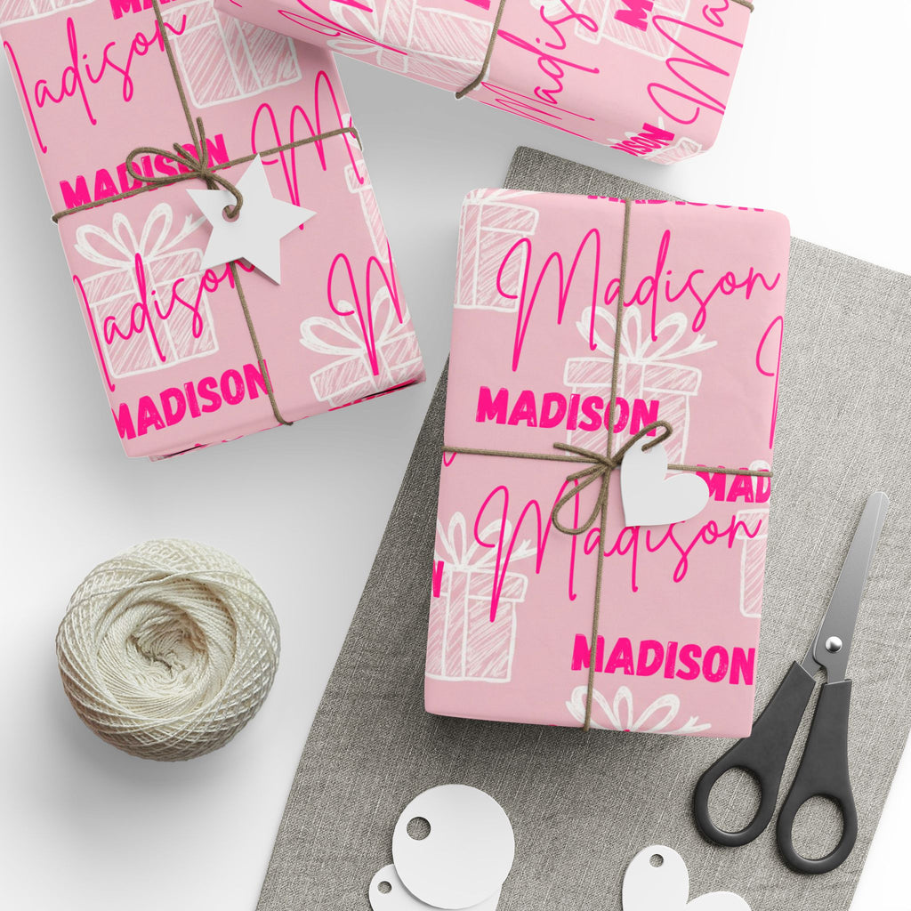 Personalized Pink Name Birthday Wrapping Paper — Custom Name Gift Wrap for Birthdays & Baby Showers
