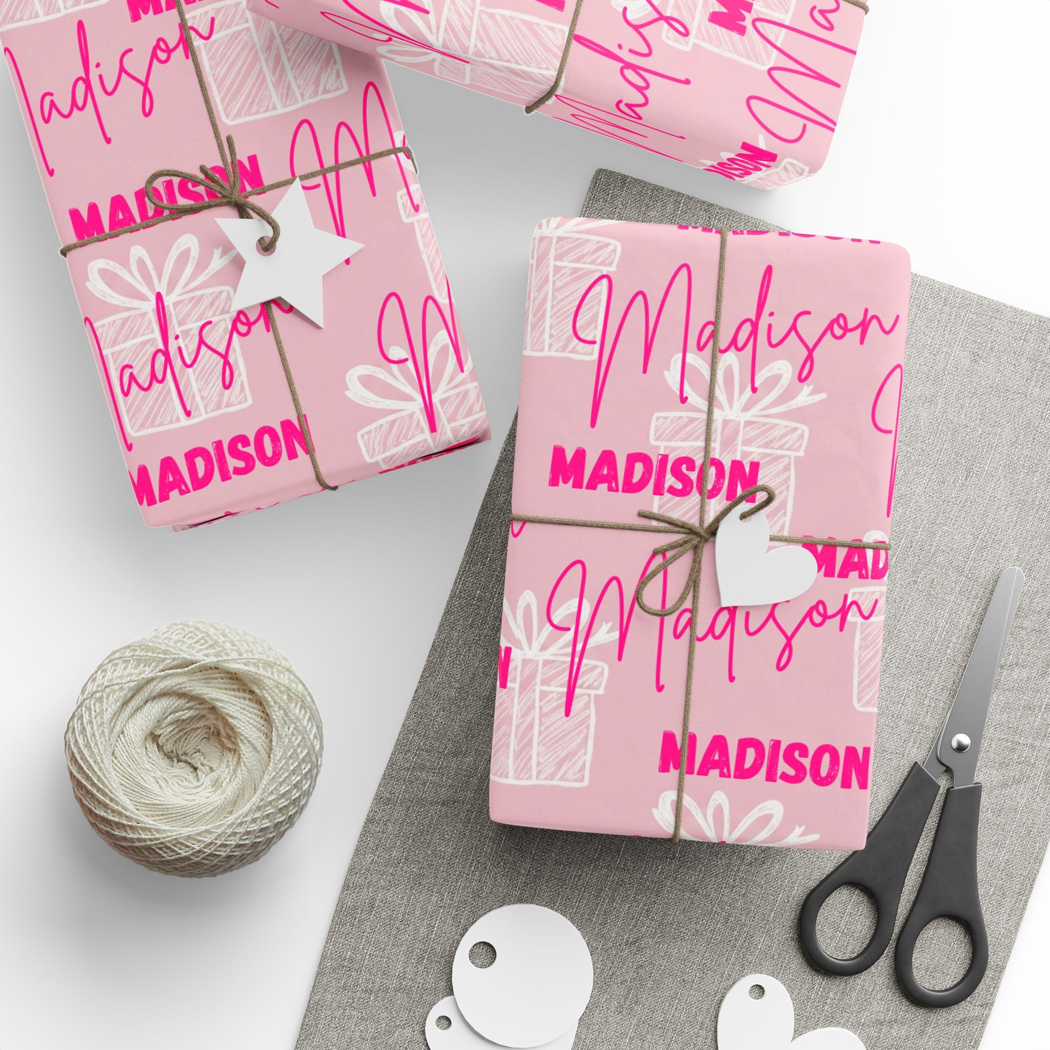 Personalized Pink Name Birthday Wrapping Paper — Custom Name Gift Wrap for Birthdays & Baby Showers