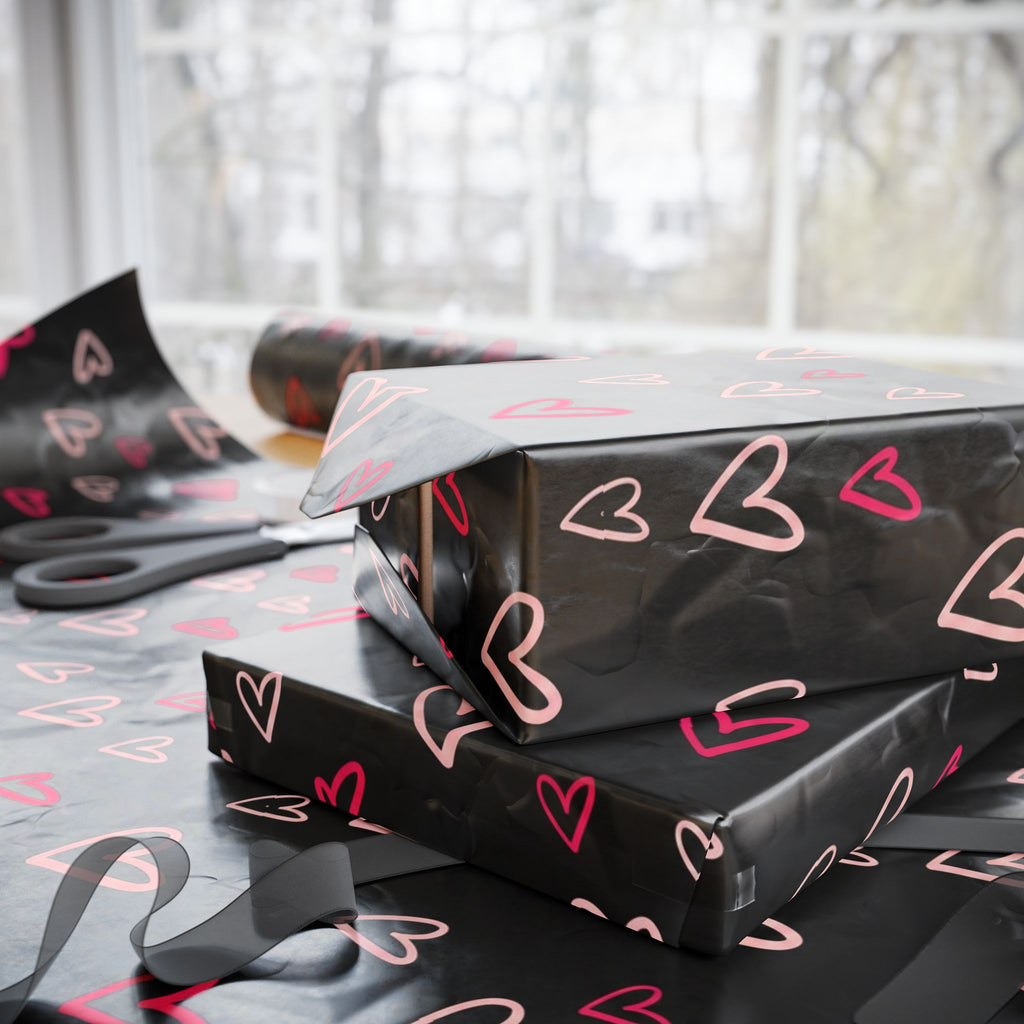 Heart Pattern Wrapping Paper — Black Pink Valentine Gift Wrap