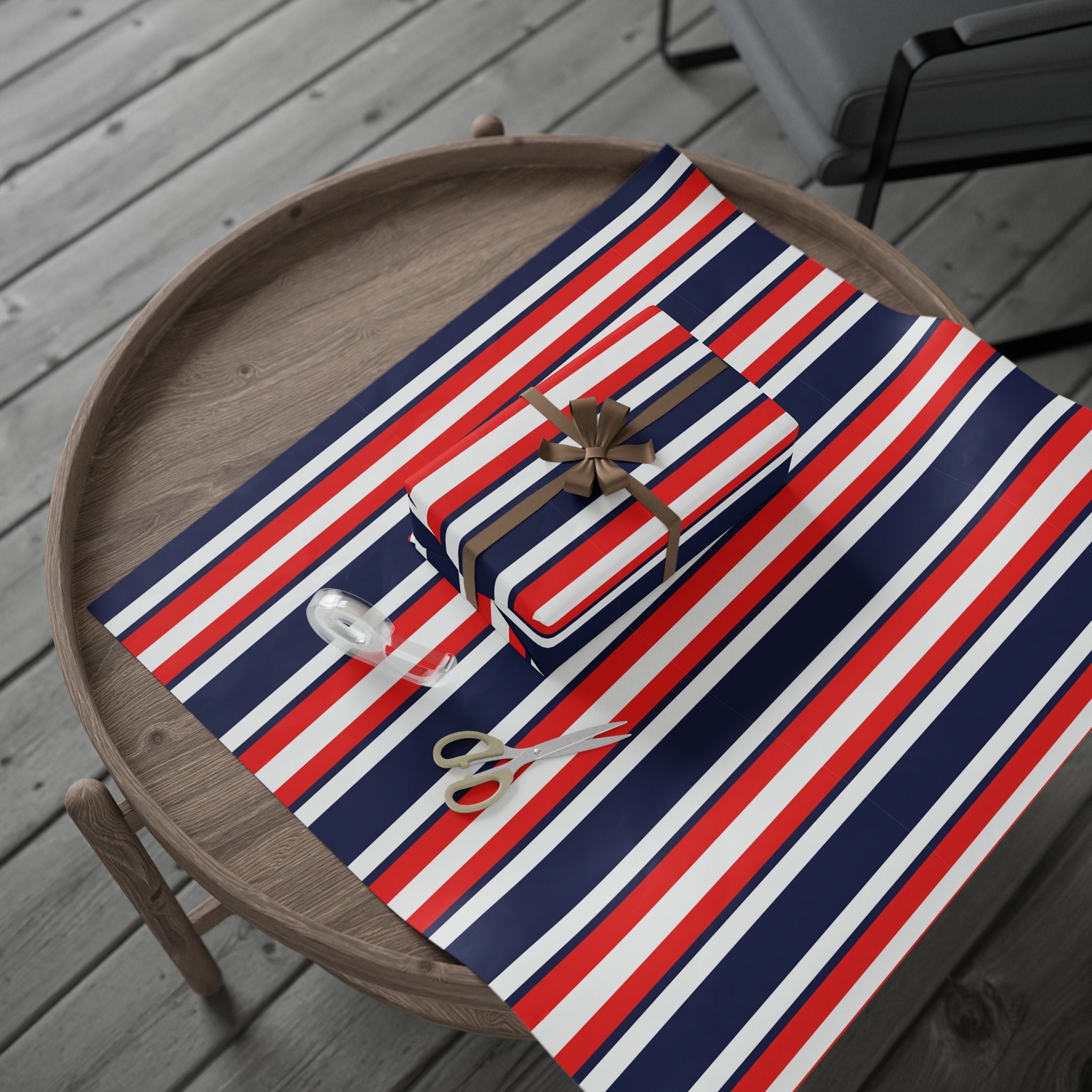 Red White Navy Striped Wrapping Paper | Patriotic Gift Wrap