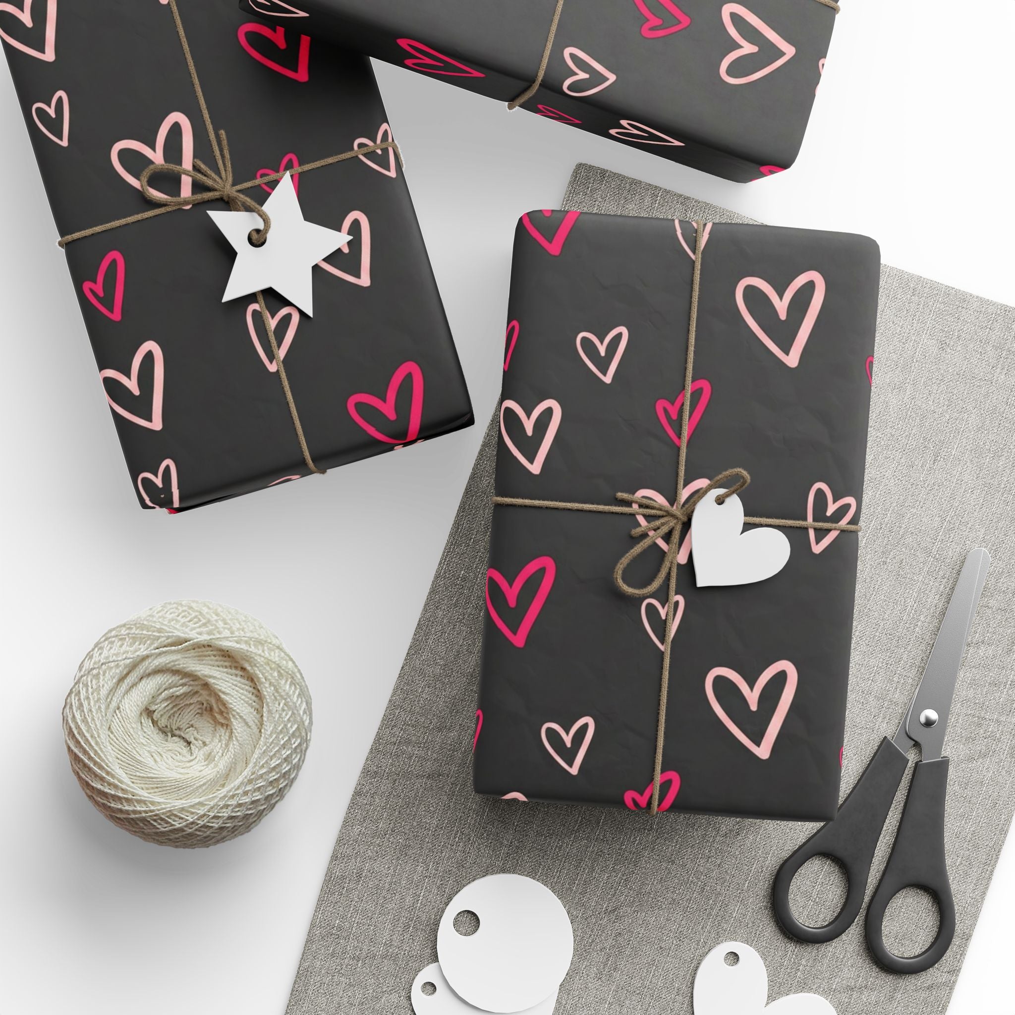 Heart Pattern Wrapping Paper — Black Pink Valentine Gift Wrap