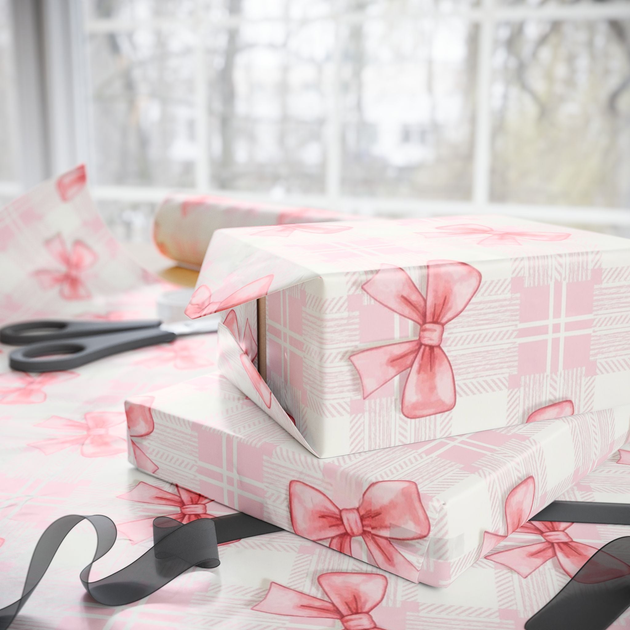 Pink Bow Wrapping Paper, Gift Wrap for Birthdays, Holidays, Bridal Showers, Baby Showers, and More